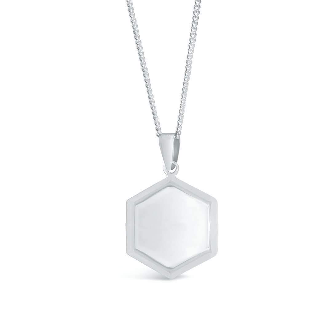 Hexagon Locket Necklace - 14K White Gold Pendant for Women | Elegant Jewelry Gift for Anniversary, Valentine's Day & Special Occasions