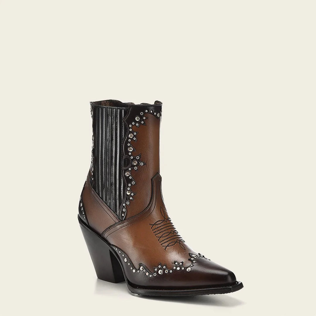 Women's Cuadra Brown Western Cowgirl Ankle Boots - Genuine Cowhide Leather Booties for Country Style & Riding - Perfect for Rodeo, Line Dancing & Casual Outfits