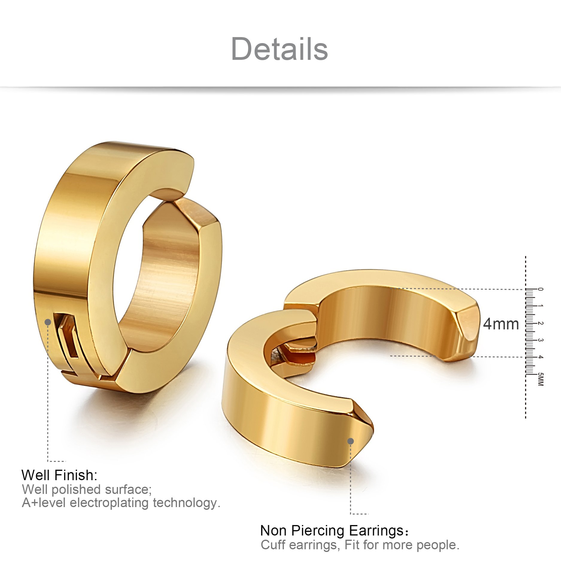 Jstyle Stainless Steel Clip On Earrings for Men & Women - Hypoallergenic Non-Piercing Hoop Huggie Ear Cuffs - Perfect for Parties, Weddings & Everyday Wear
