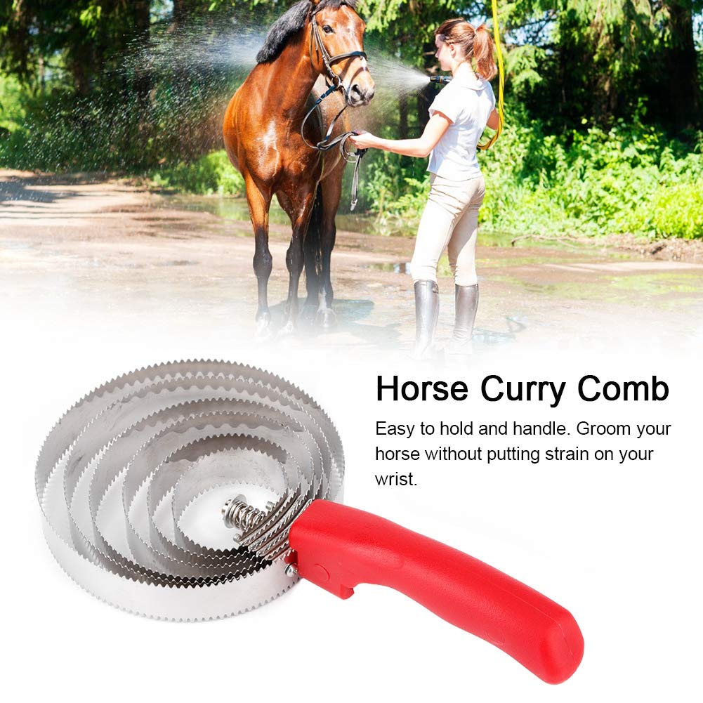 Premium Horse Grooming Brush - 6 Circle Steel Bristles for Livestock & Equine Care - Ergonomic Soft Grip Handle - Perfect for Daily Horse Coat Cleaning, Shedding & Itch Relief