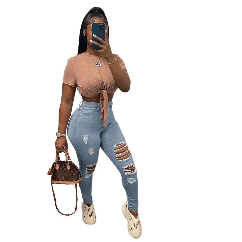 Stylish Distressed Stretch Jeans for Women - Trendy Ripped Denim Pants for Casual Wear & Night Out