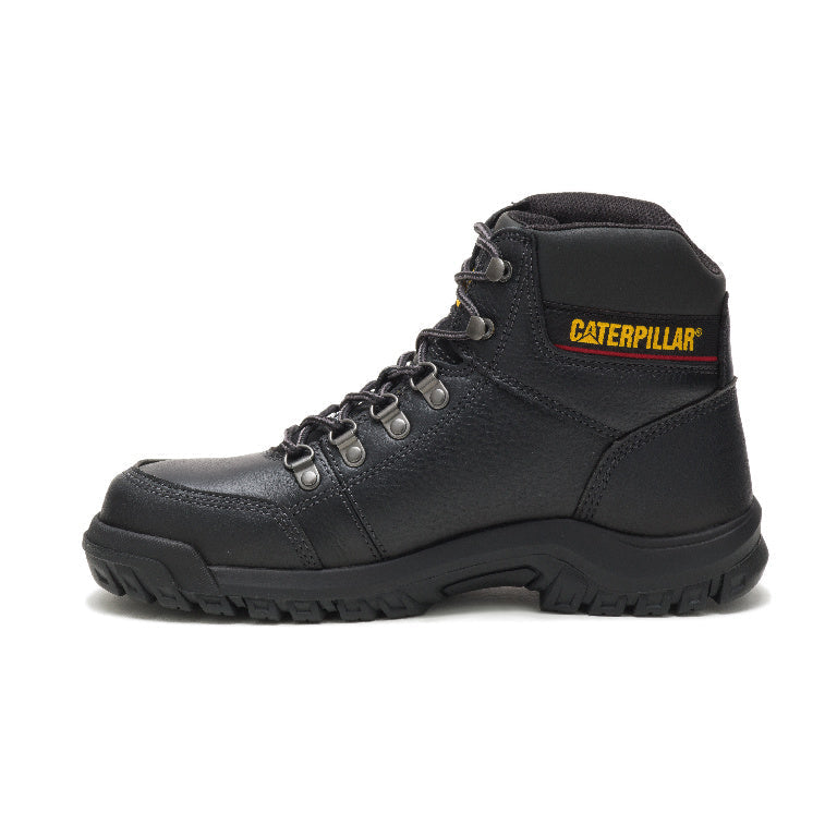 Caterpillar ASTM F2413-18 EH SR Steel Toe Work Boots for Men - Black Leather Safety Shoes for Construction & Industrial Work