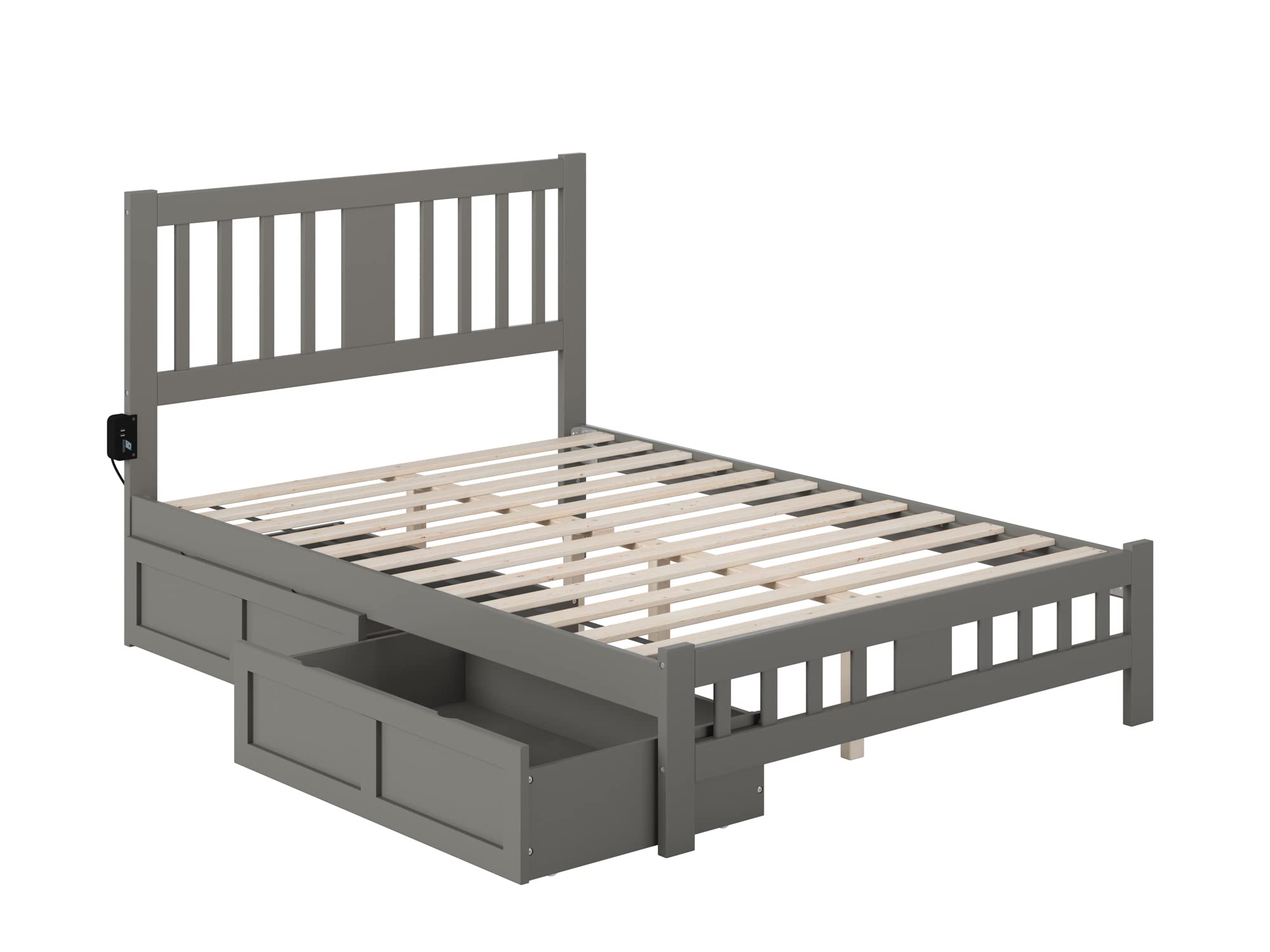 AFI Tahoe Full Size Platform Bed with Footboard & Storage Drawers in Grey - Modern Bedroom Furniture for Small Spaces & Guest Rooms