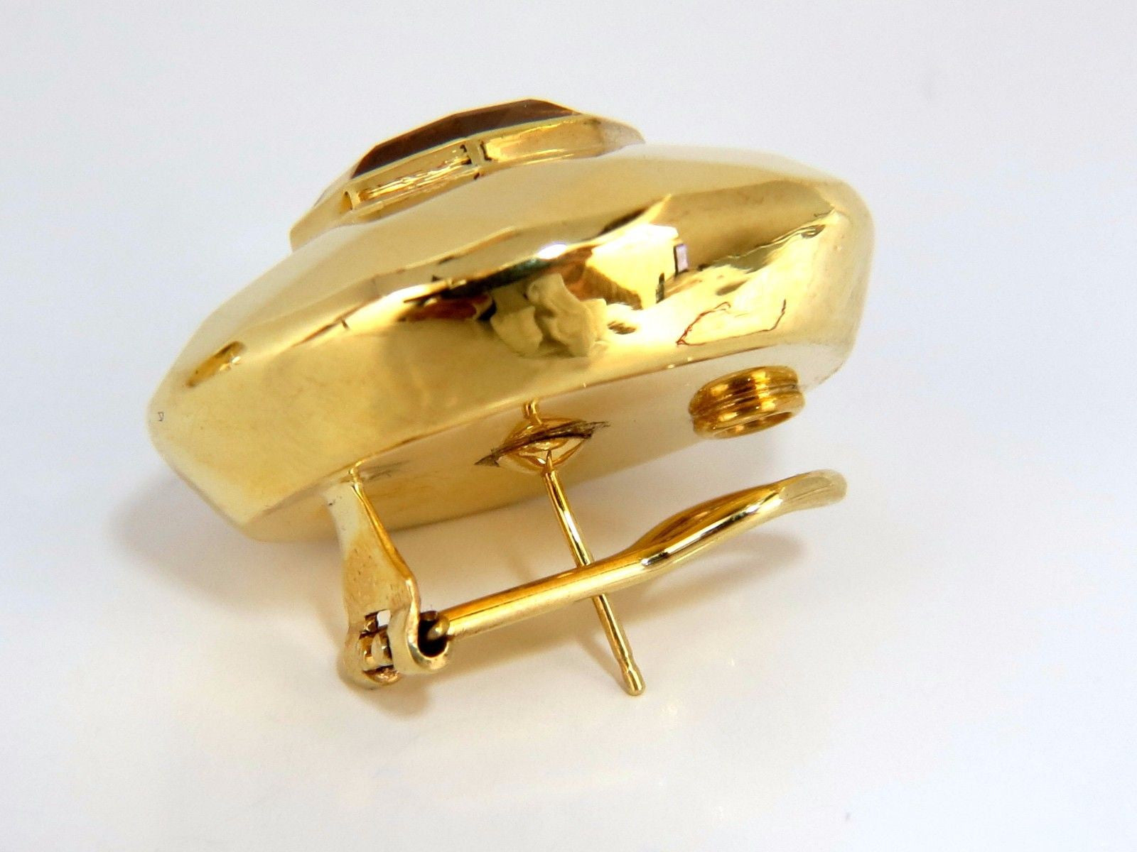 26.00ct Retro Mod Natural Yellow Golden Citrine Clip Earrings - 18kt Gold Puff Dome Design - Perfect for Vintage Parties, Weddings & Evening Events