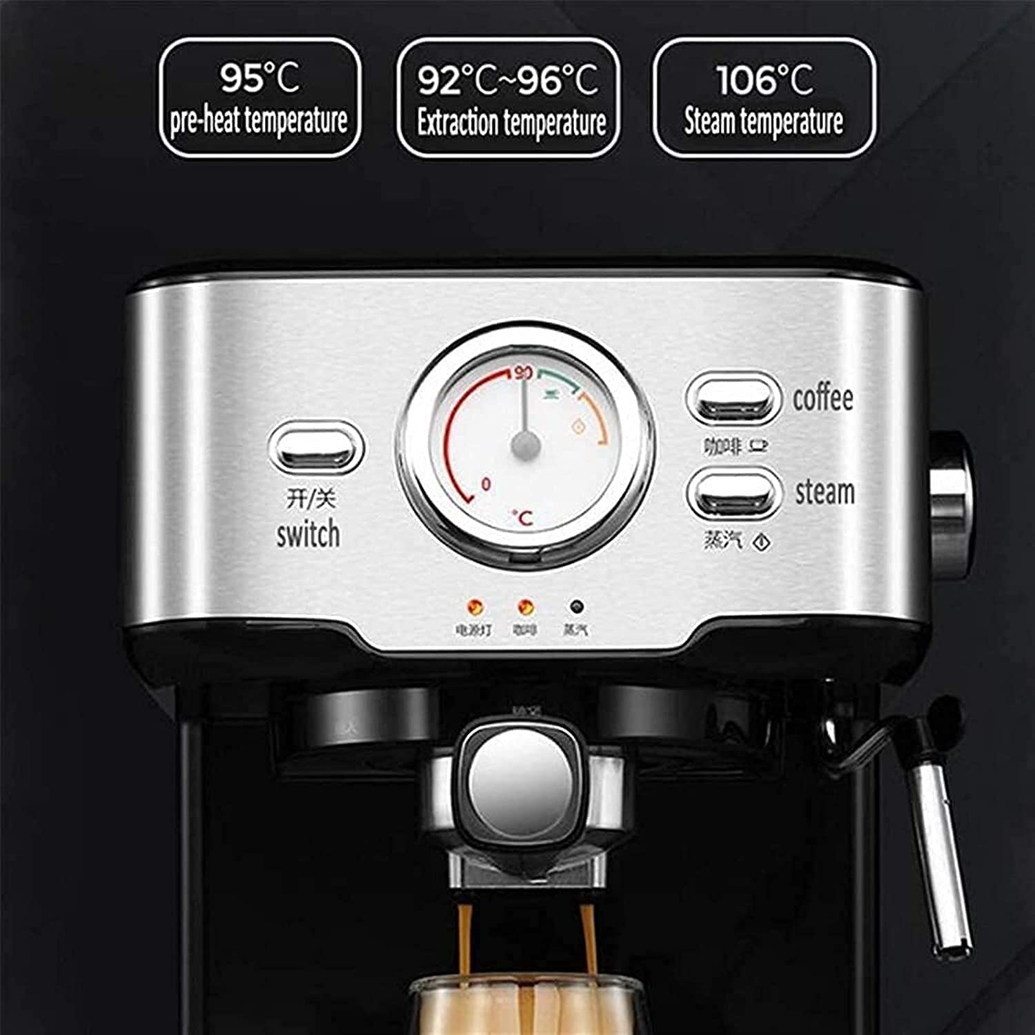 JYYBN 20 Bar Espresso Machine with Milk Frother - Automatic Coffee Maker for Espresso, Latte & Cappuccino - 1.5L Removable Water Tank - Perfect for Home, Office & Coffee Shops