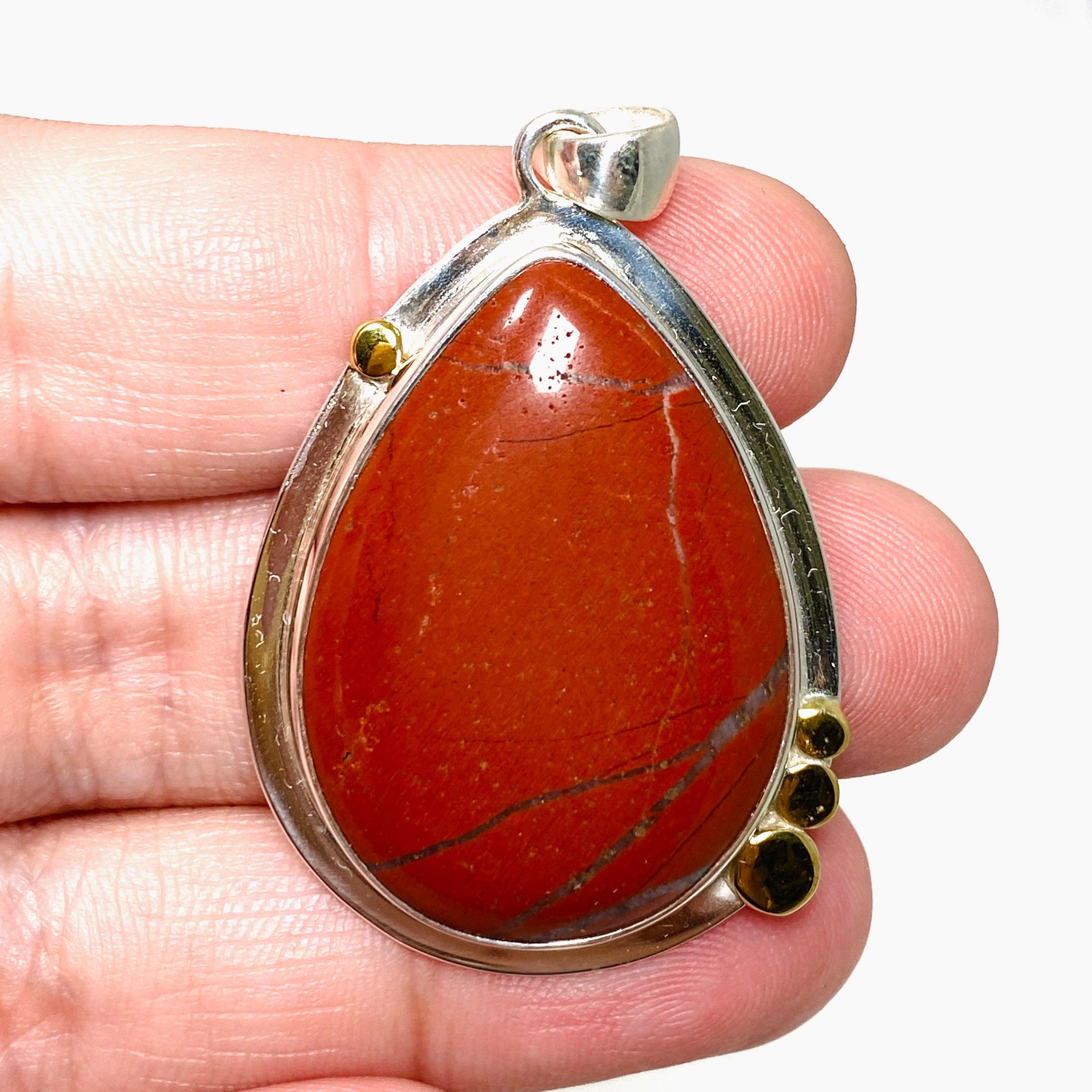 Natural Red Jasper Teardrop Pendant Necklace - Handcrafted Gemstone Jewelry KPGJ4445 for Meditation, Healing & Spiritual Protection