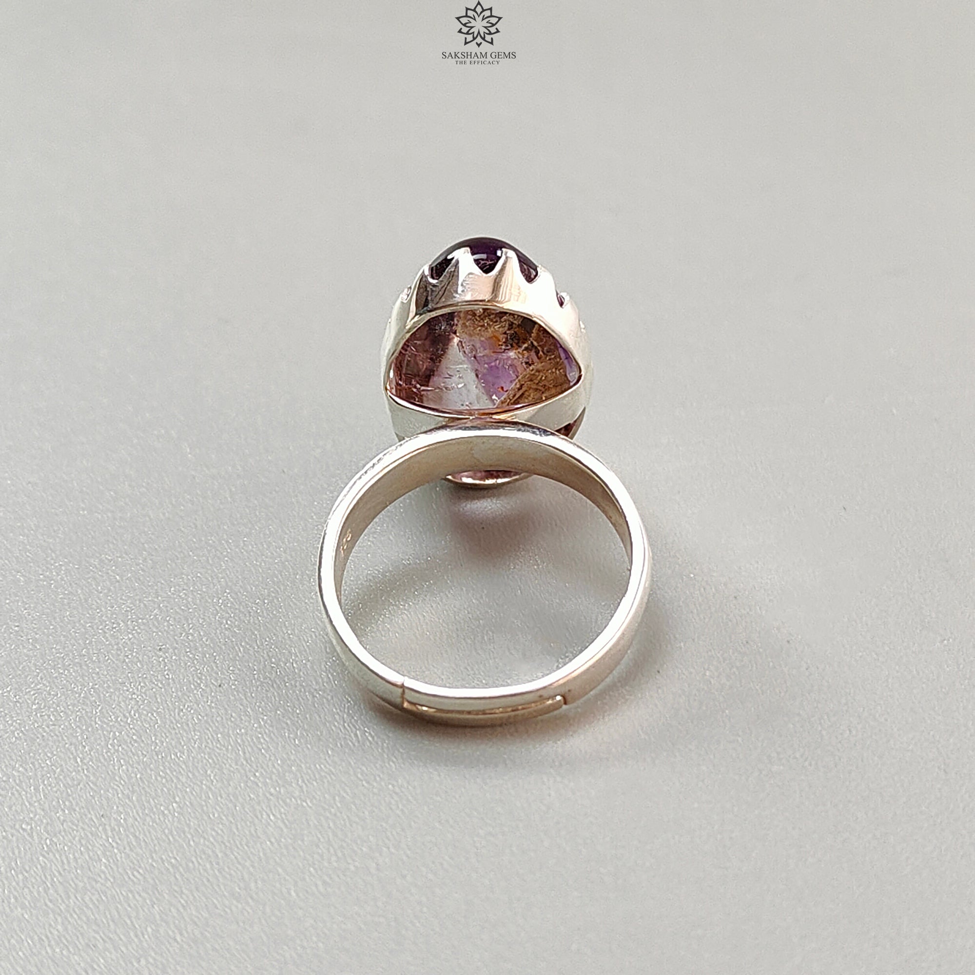 Natural Untreated Super Seven Amethyst 925 Sterling Silver Adjustable Ring for Women - 6.33gms Fancy Bezel Set Jewelry for Healing, Meditation & Spiritual Gifts