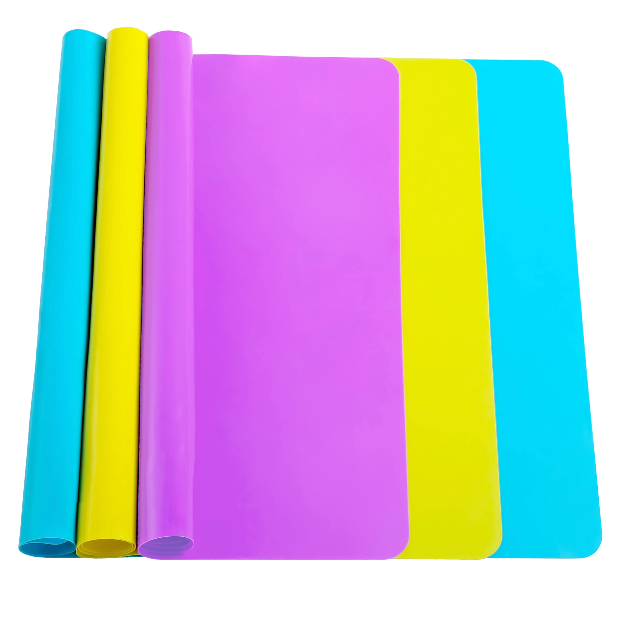 3-Pack Large Silicone Mats for Crafts, Resin Jewelry Casting, Liquid Pouring - 15.7” x 11.8” Non-Slip Work Surface (Blue, Purple, Yellow) - Perfect for DIY Art Projects, Epoxy Resin Molds, and Table Protection