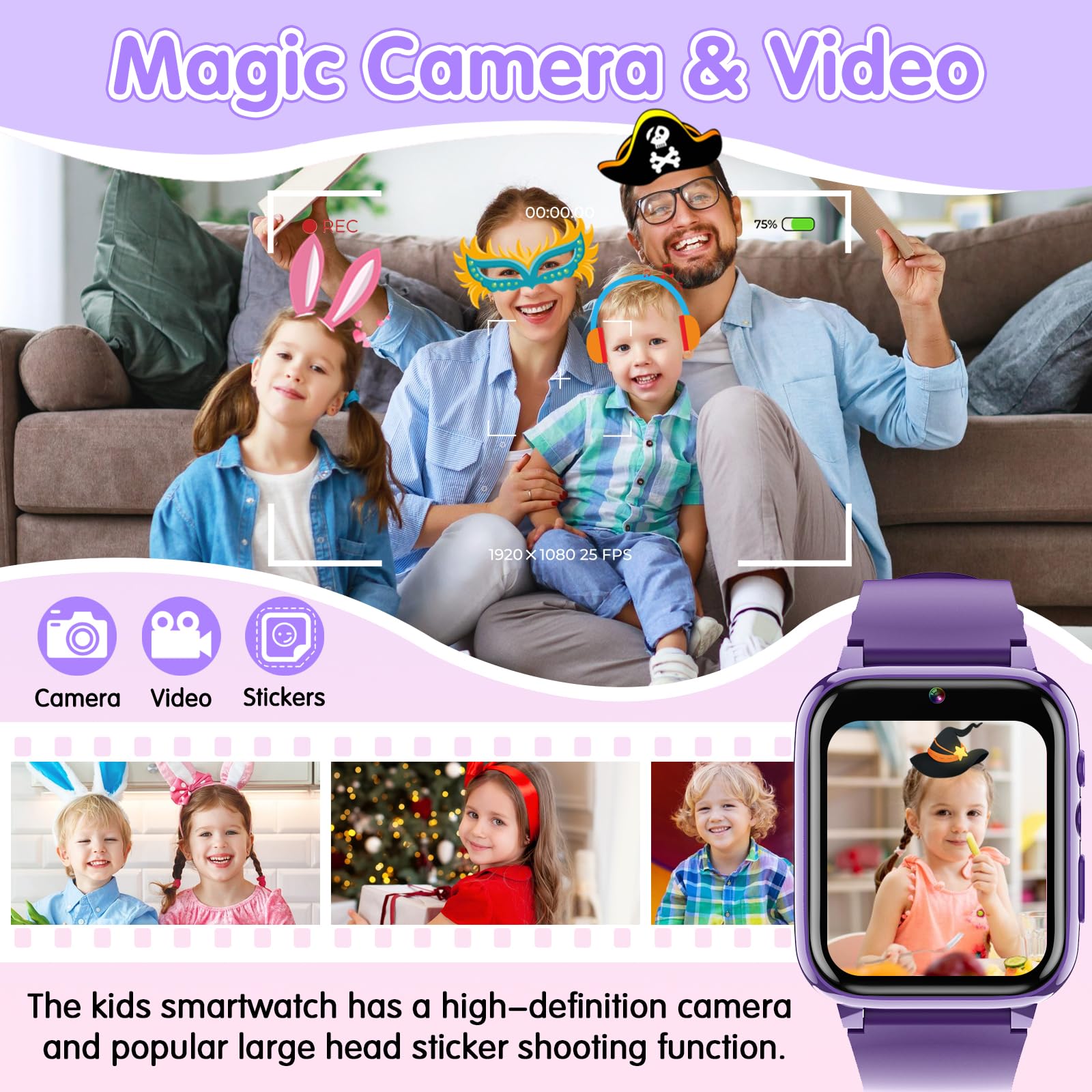 Kids Smart Watch with 26 Games, Camera, Music Player & Audiobooks - Waterproof GPS Tracker for Boys & Girls Ages 3-12 (Purple) | Perfect for Outdoor Play, Learning & Parental Monitoring