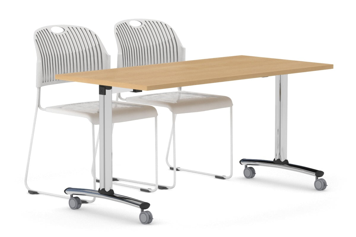 Foldable Flip Top Mobile Conference Table with Wheels & Chrome Legs - 1600L x 800W - Perfect for Office Meetings, Training Rooms & Collaborative Workspaces