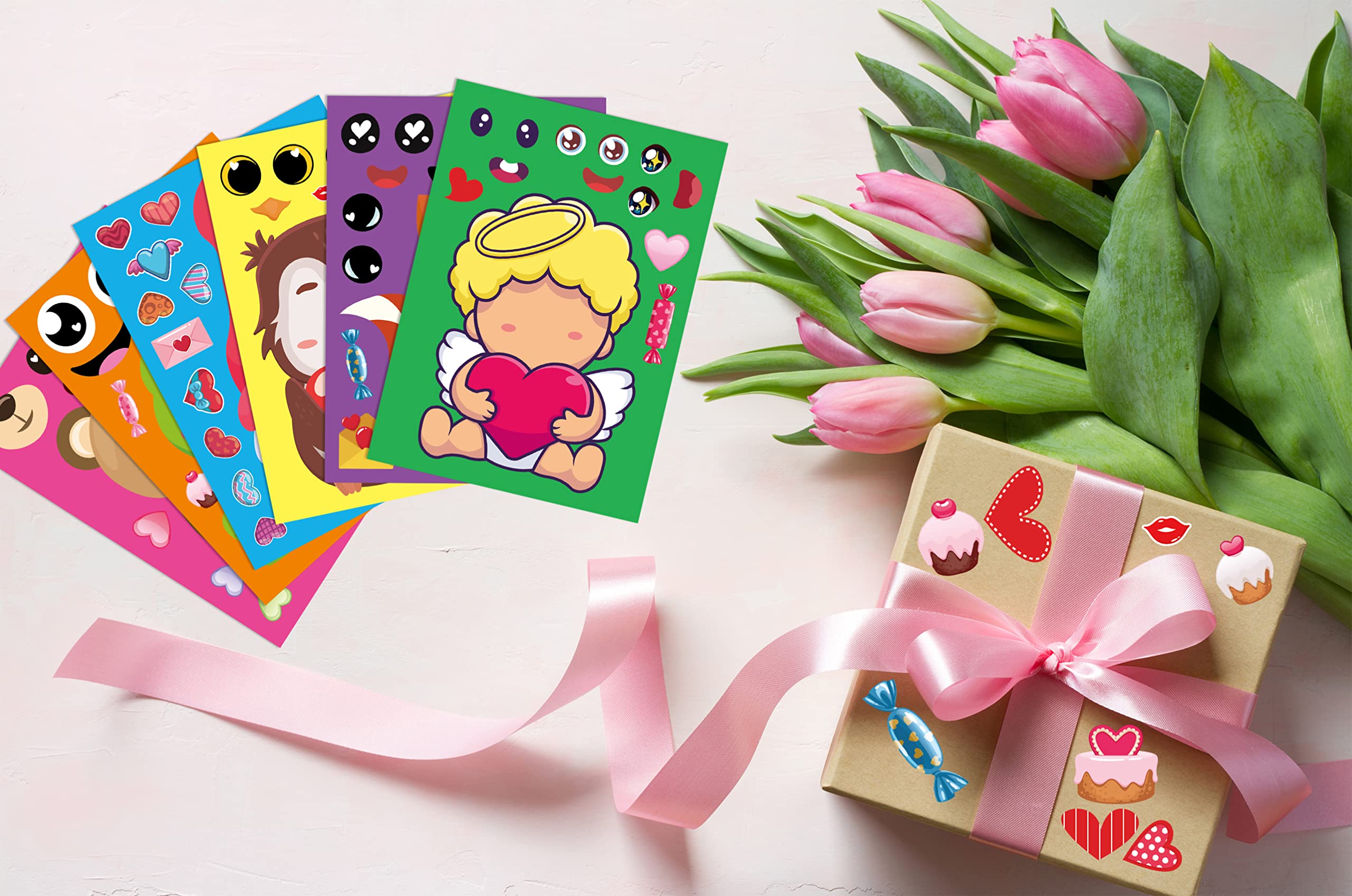 Valentine's Day Stickers for Kids - 36PCS DIY Make a Face Stickers with Heart Mix, Fun Animal Stickers for Valentine's Day Crafts, Classroom Activities & Party Favors | Perfect for School Projects, Gift Wrapping & Holiday Decorations