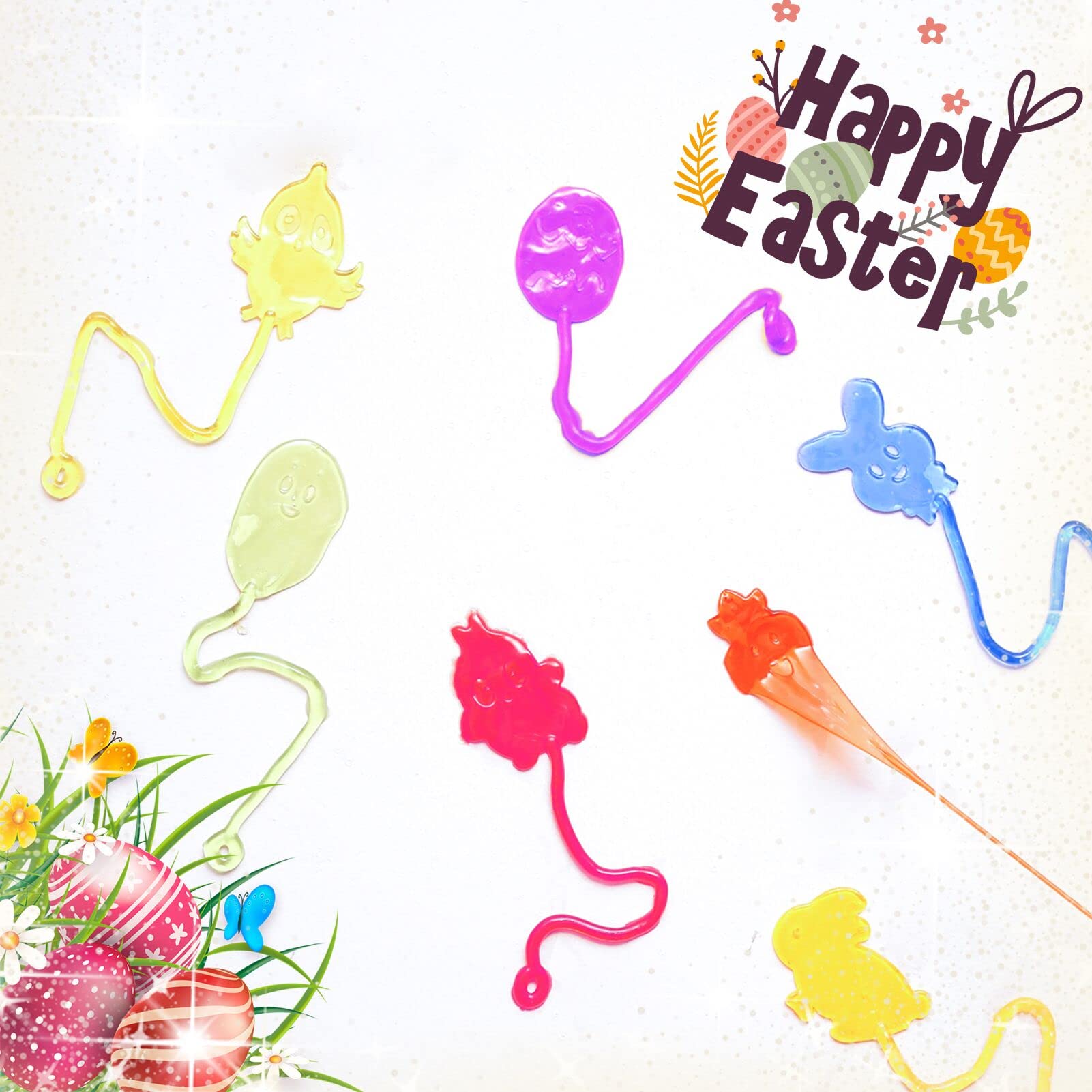 28 Pack Easter Sticky Hand Toys - Stretchy Bunny, Chick, Egg & Carrot Shapes - Fun Party Favors for Kids, Easter Basket Stuffers, Pinata Fillers - Great for Easter Celebrations, Classroom Rewards & Birthday Party Gifts for Boys & Girls