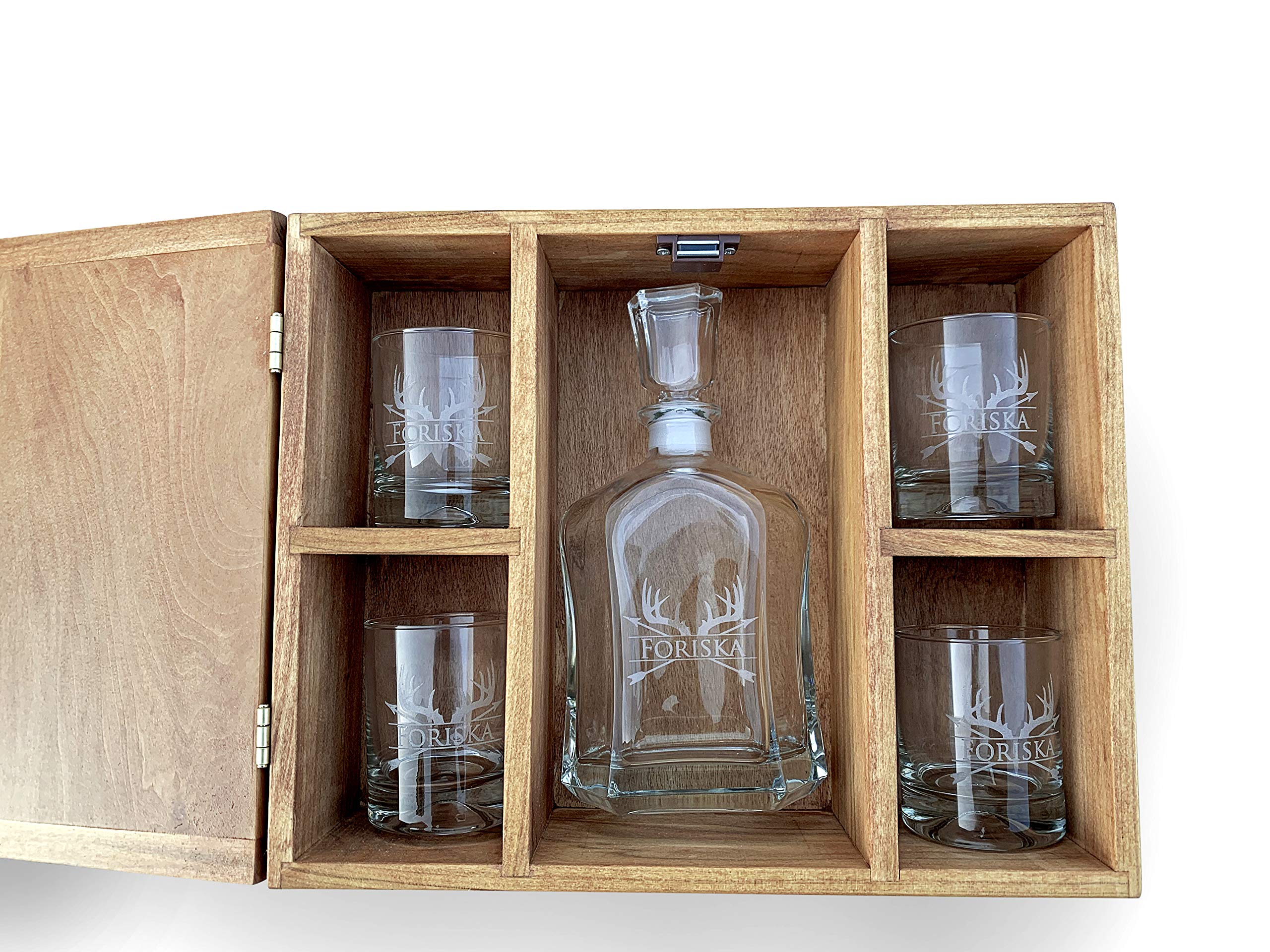 Personalized Whiskey Decanter Set with Wooden Box - 4 Whiskey Glasses Included - Perfect for Anniversary Gifts & Home Bar Decor - Elegant Liquor Serving Set for Special Occasions & Dinner Parties