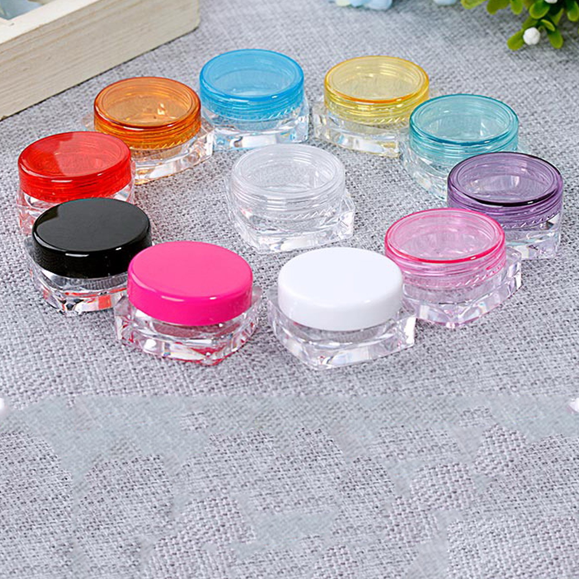 60 Clear Refillable Acrylic Travel Size Cosmetic Sample Containers with Multiple Color Lids (0.18oz) - Perfect for Makeup, Skincare, Toiletries & Travel Organization
