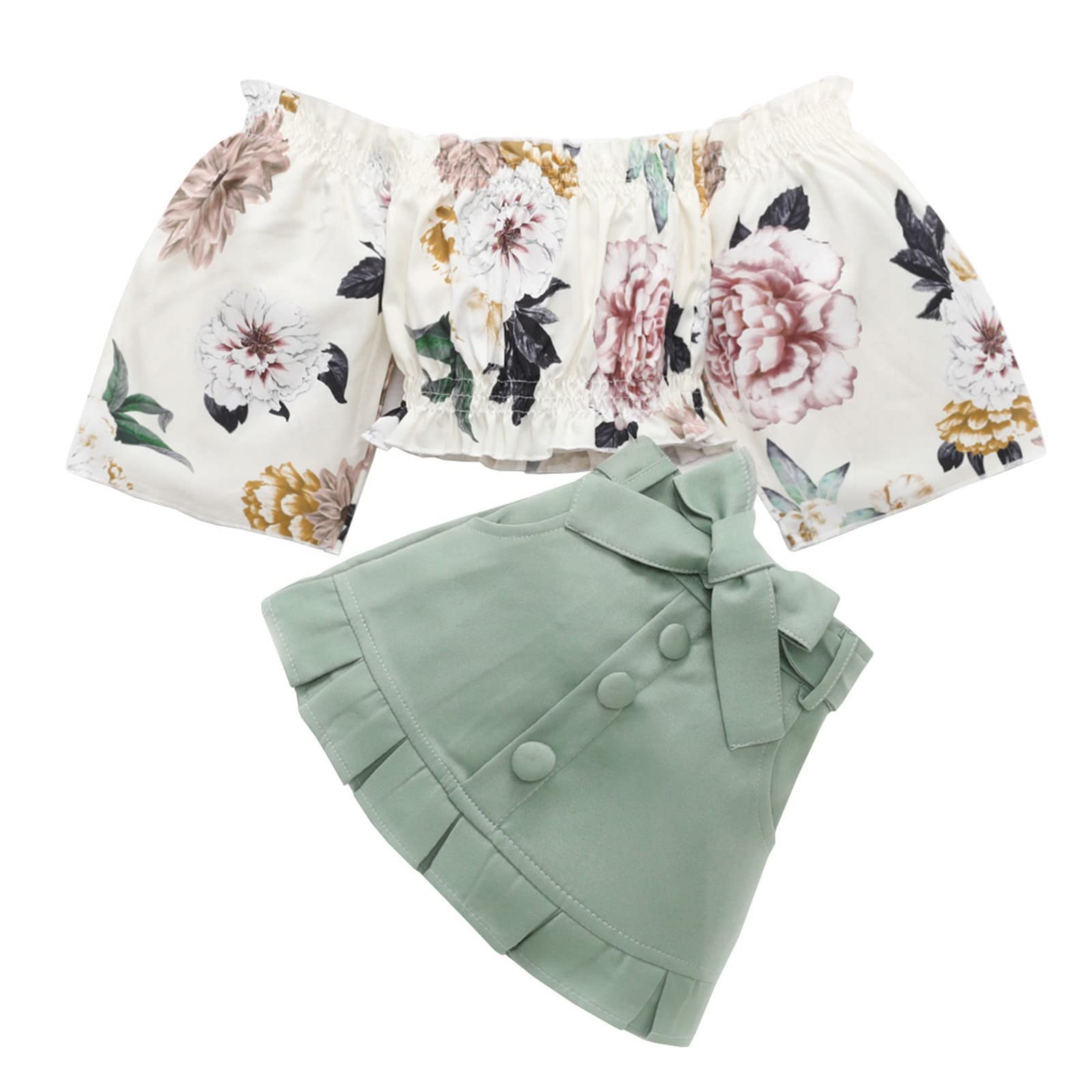 Toddler Girls Summer Clothes - Short Sleeve Off Shoulder Floral Ruffle Top | Cute Baby Girl Outfits for Casual Wear | Perfect for Playdates, Beach Trips & Family Photos