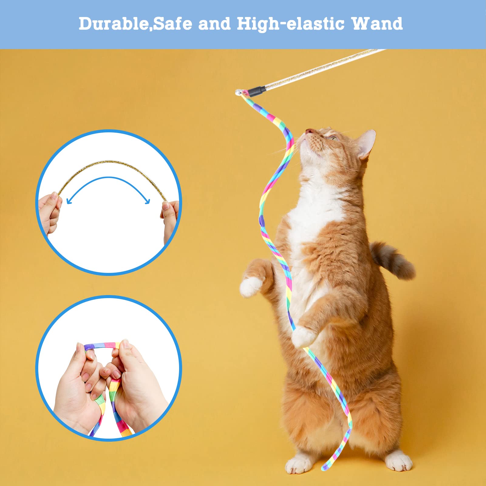 Interactive Cat Toys for Indoor Cats - 3 Pack Rainbow Wand, Fuzzy Balls with Bell & Springs - Fun Exercise Toys for Kittens & Puppies | Perfect for Playtime, Chase Games & Bonding Activities