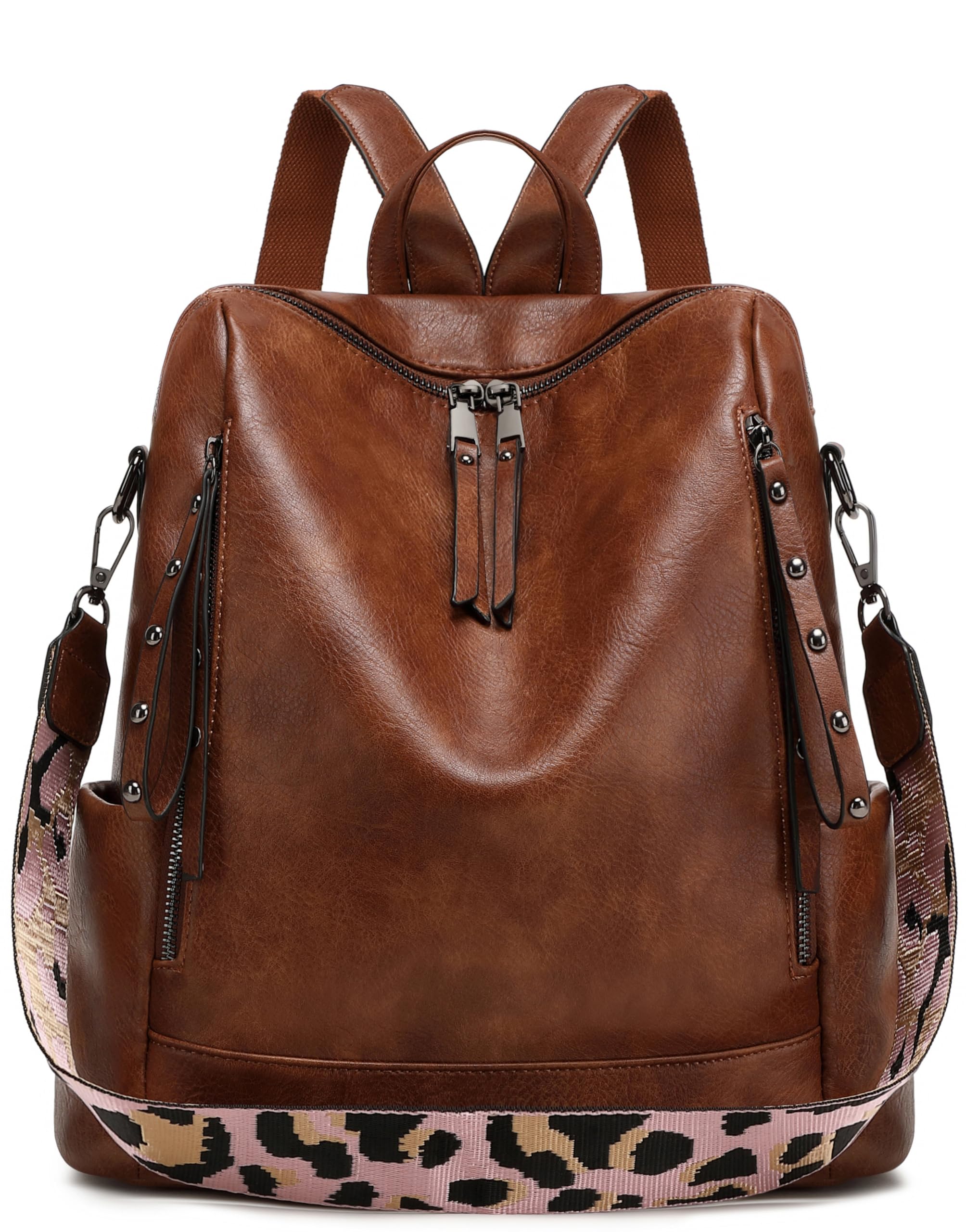 Stylish Leather Backpack Purse for Women - Fashionable Travel Backpack & Shoulder Bag (Brown) - Perfect for Work, College, Commuting & Weekend Getaways