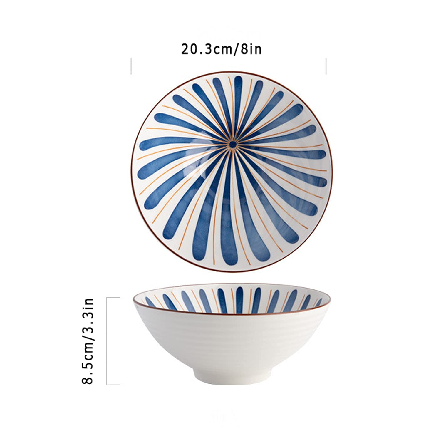 2 Pcs Japanese-Style Ceramic Ramen Bowls - Microwave Safe Soup Noodle Bowls for Ramen, Pho, Udon, Salad & Pasta | Perfect for Home Dining, Restaurant Use & Gift Giving