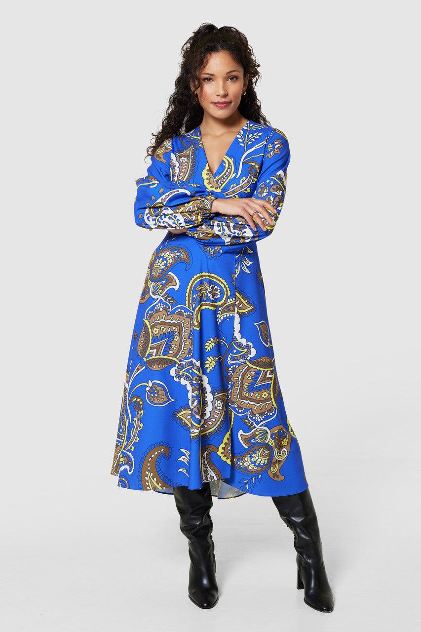 Hayleigh High Low Wrap Dress for Women - Royal Blue Flowy Summer Dress, Elegant Wrap V-Neck Midi Dress for Beach, Wedding, Party & Casual Wear
