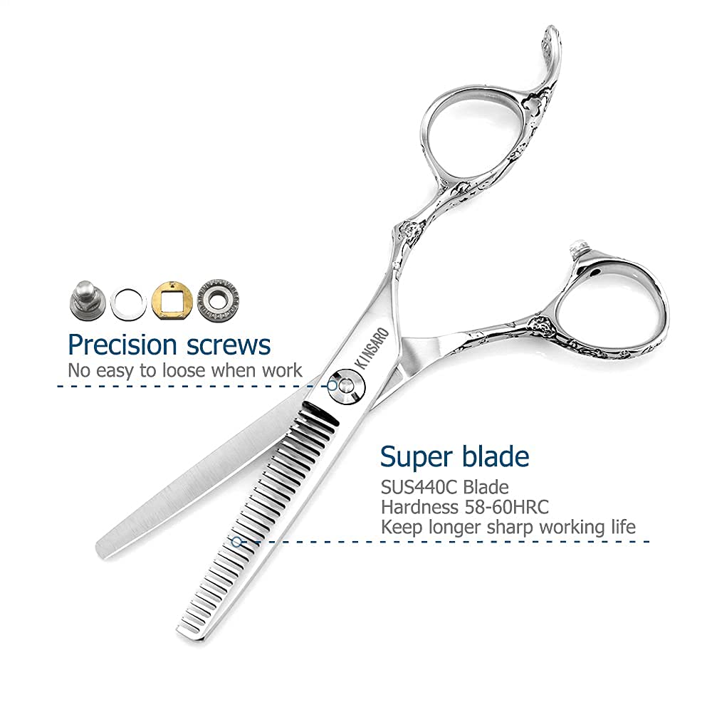 Professional 5.5 Inch Barber Scissors Set - Japan 440C Stainless Steel Hair Shears for Precision Haircut & Styling | Salon & Home Use Hair Cutting Tools by Kinsaro