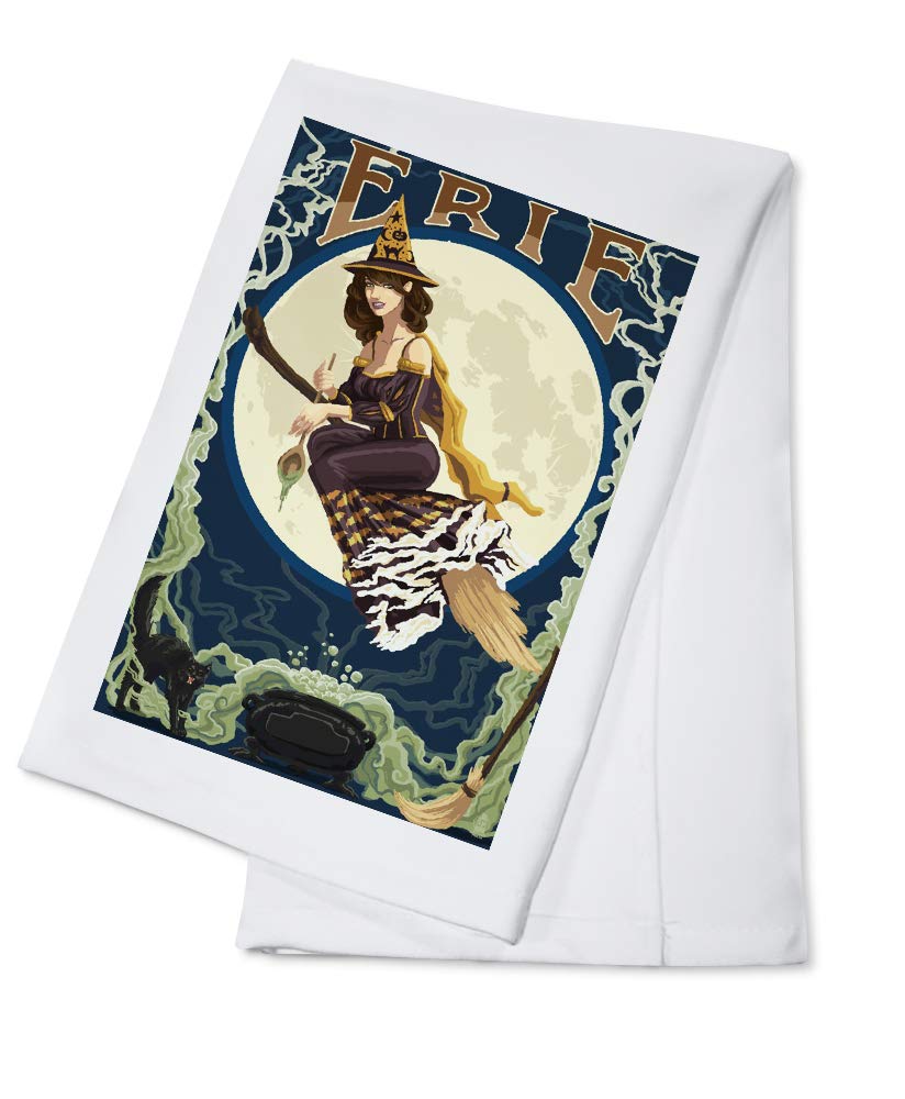 Erie Pennsylvania Witch Scene Tea Towel - 100% Cotton Decorative Hand Towel for Kitchen & Home Decor - Perfect for Halloween, Witch-Themed Parties, and Gothic Home Accents