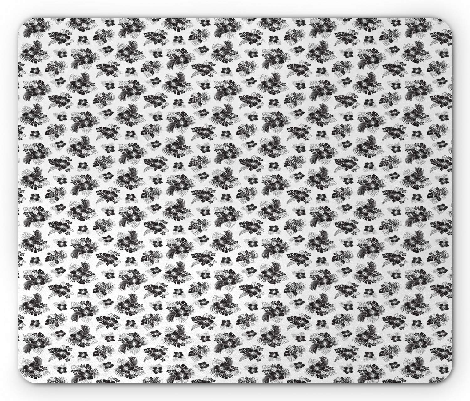 Ambesonne Floral Mouse Pad - Tropical Hibiscus Petals & Exotic Leaves Print Non-Slip Rubber Mousepad (Standard Size, Charcoal Grey/White) for Office, Gaming & Home Computer Use