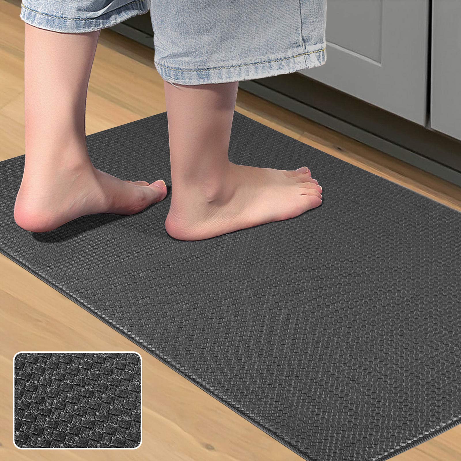 Anti-Fatigue Comfort Mat - Non-Slip Cushioned Standing Desk Mat for Kitchen, Office & Gaming - 18x30 Inch Black - Ergonomic Support for Long Hours of Standing Work or Play
