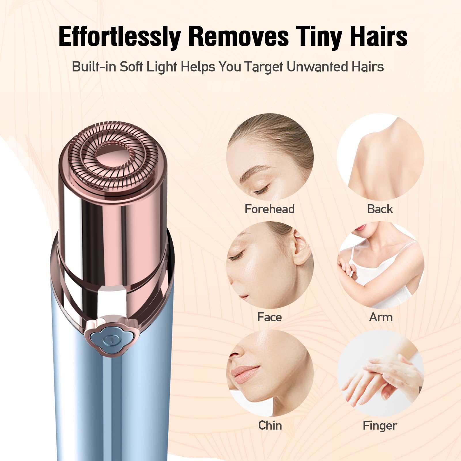 Rechargeable Facial Hair Removal Device for Women - Painless Upper Lip & Chin Hair Shaver with 4 Replacement Heads - Perfect for Travel, Home & Salon Use