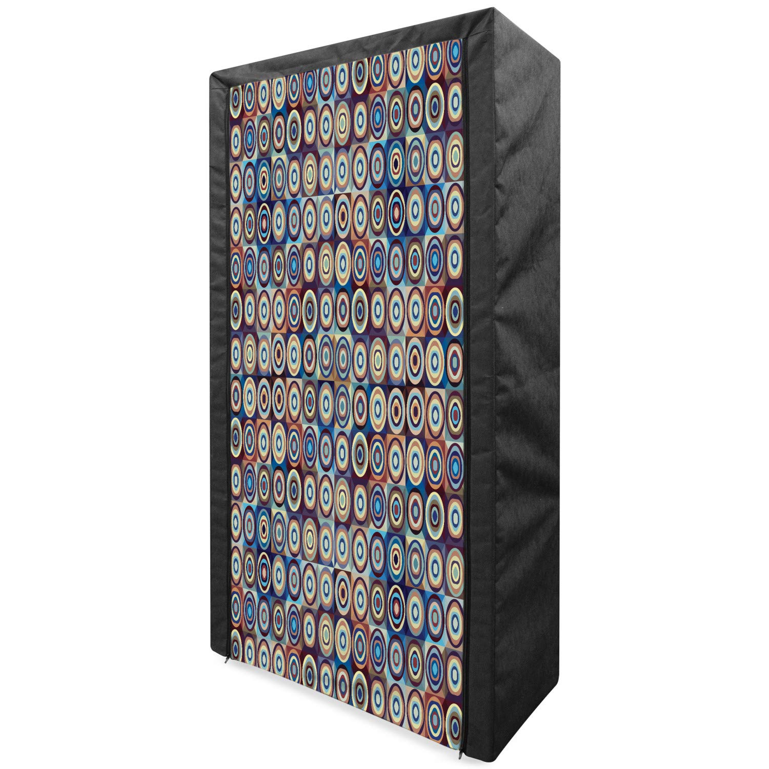 Ambesonne Geometric Portable Fabric Wardrobe - Modern Spiral Vortex Design Clothing Organizer with Shelves, 33.5 Inch Royal Blue & Umber - Perfect for Bedroom Closet Storage, Dorm Room Organization, and Travel Garment Storage