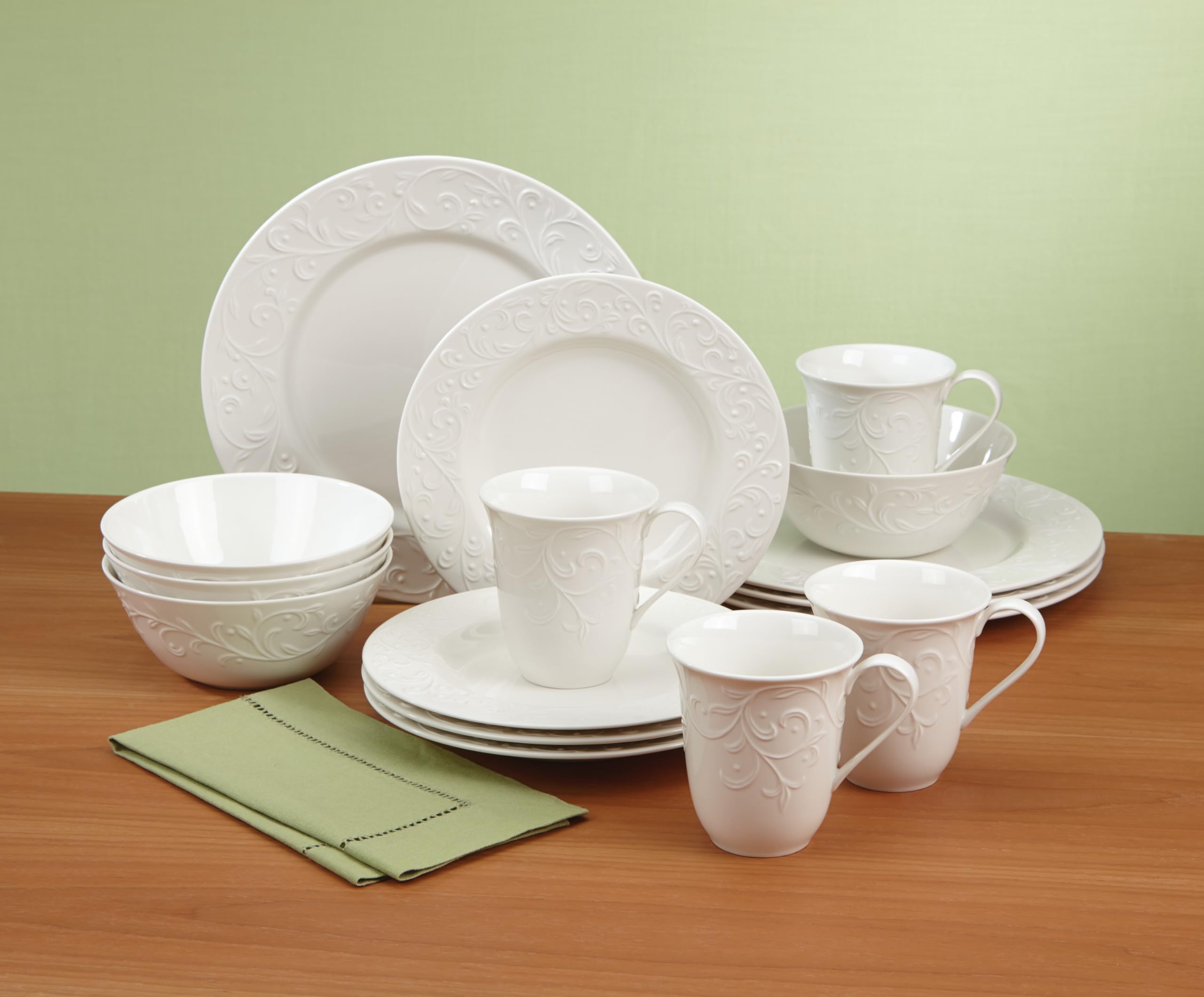 Lenox 851746 Opal Innocence 16-Piece Dinnerware Set - Elegant Carved Bone China for Formal Dining, Wedding Registry & Holiday Entertaining