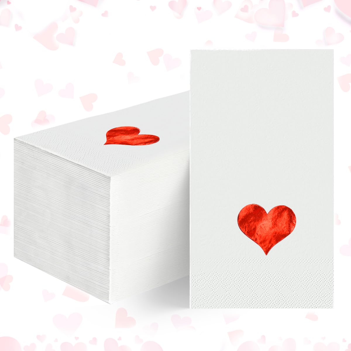 Horaldaily 100-Pack Valentine's Day Disposable Paper Napkins - Red Foil Heart Design for Party, Wedding, Dinner & Kitchen Use | Decorative Guest Hand Towels for Romantic Events & Home Decor