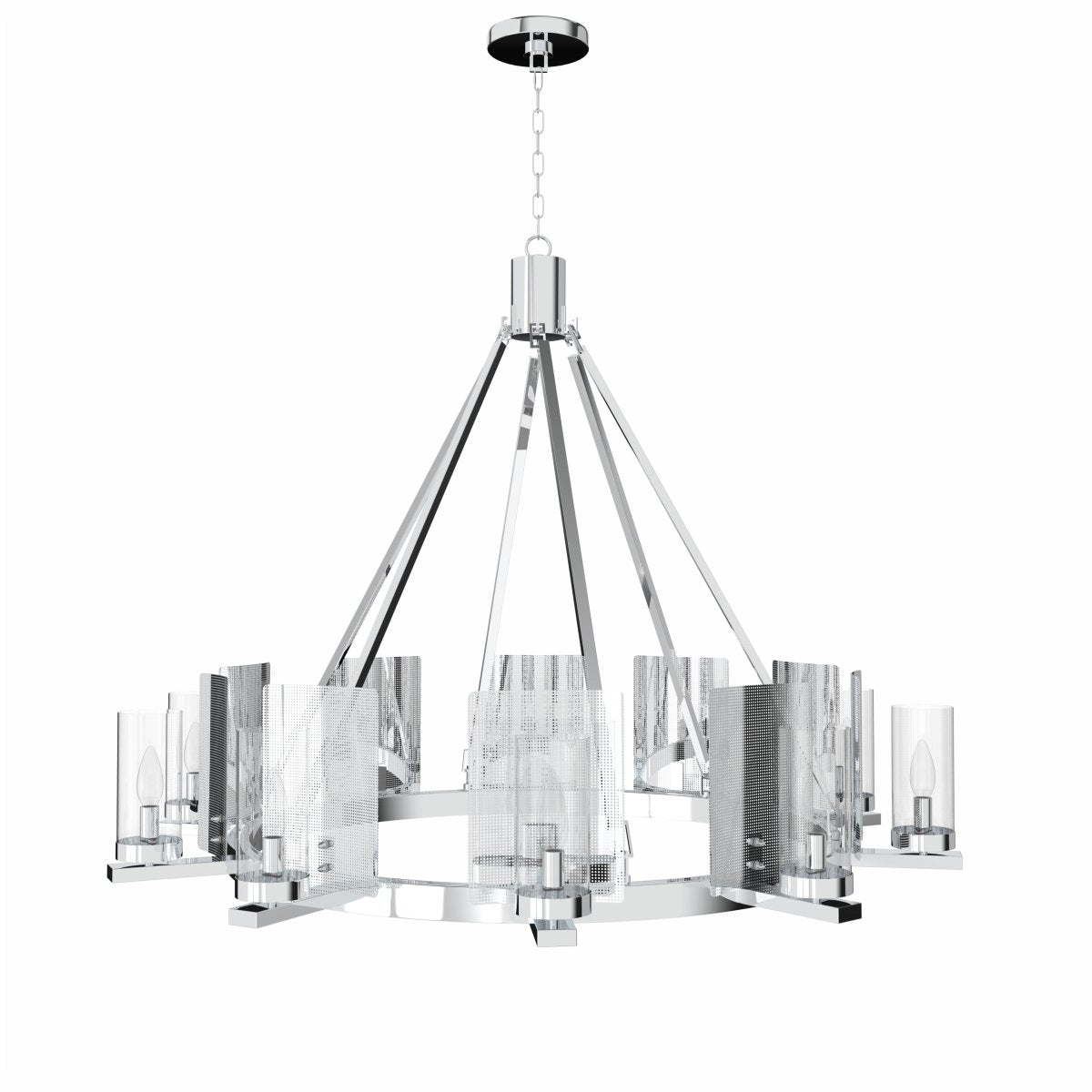 12-Light Chrome Chandelier Ceiling Fixture with Clear Glass Shades - 50