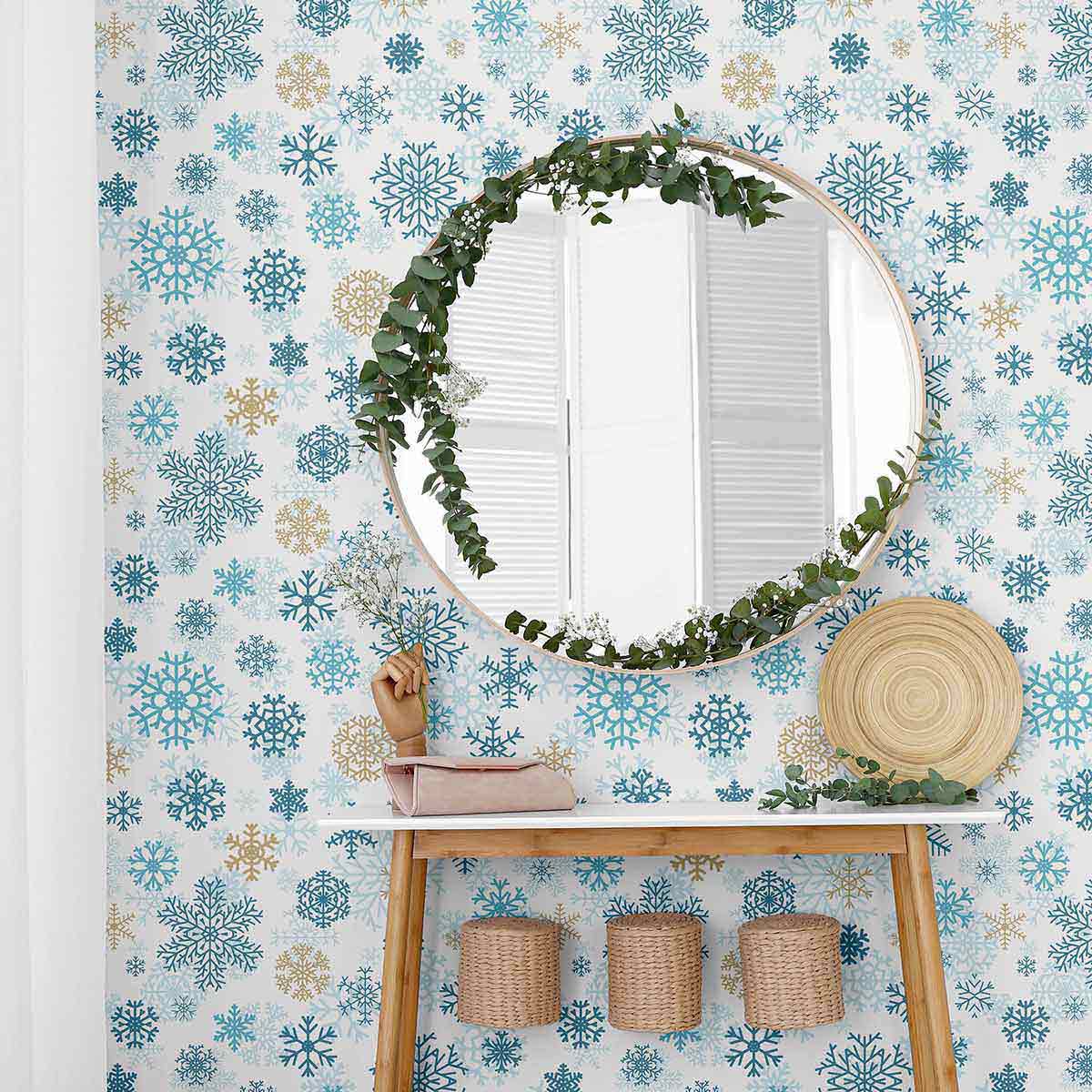 Blue Snowflake Peel and Stick Removable Wallpaper - Self-Adhesive Decorative Vinyl for Bedroom, Nursery & Holiday Decor