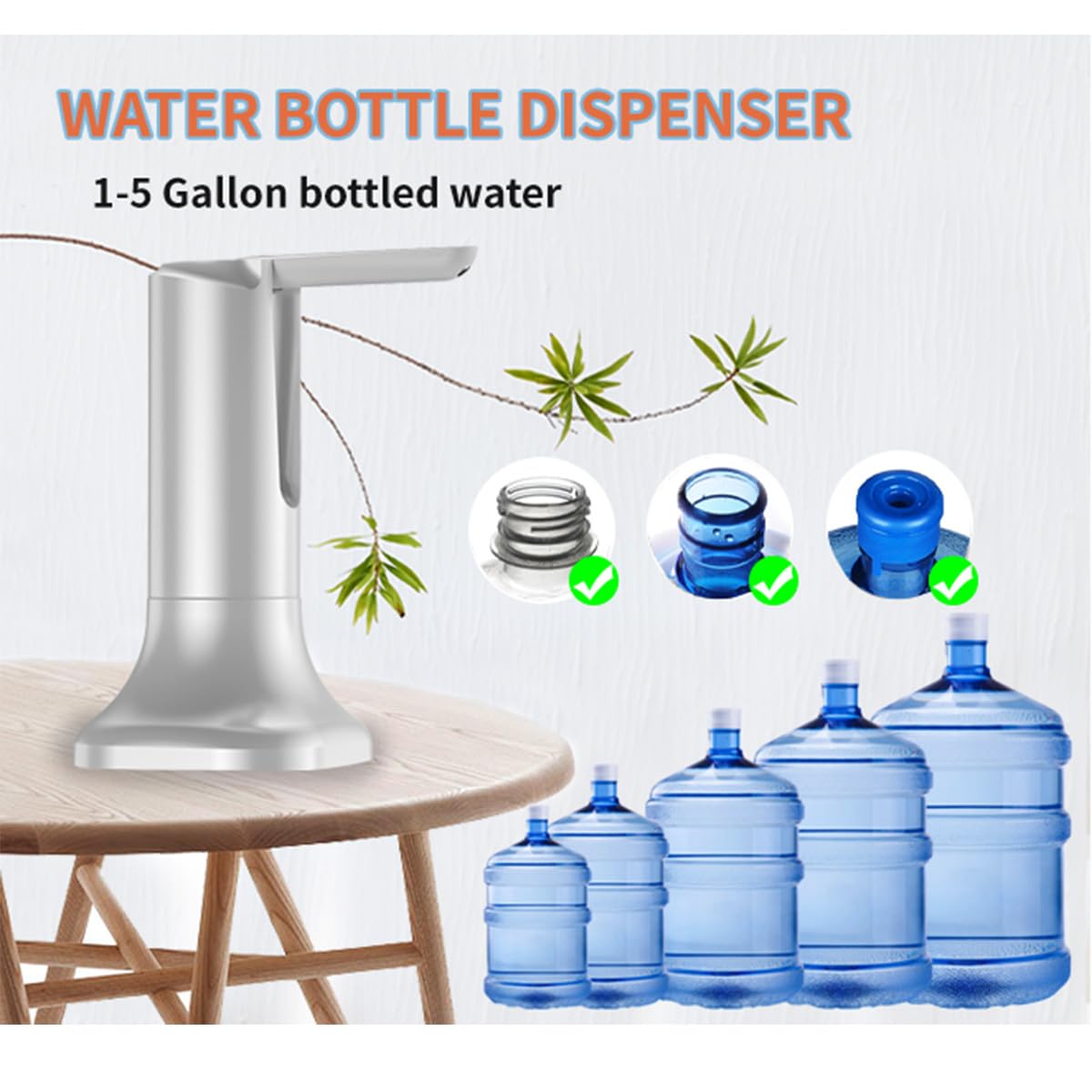 5 Gallon Water Dispenser Pump - Universal Automatic Portable Electric Drinking Water Pump with 1200mAh USB Charging | Foldable Design for Home, Office, Camping & Travel Use (White)