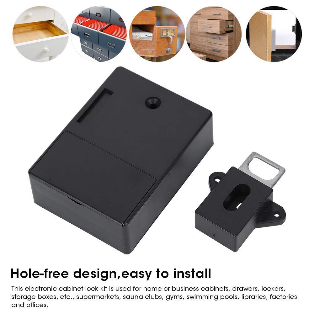 Smart RFID Cabinet Lock - 125KHz Electronic Drawer Lock with Key Card Access, No Drill Installation for Wardrobe, Sauna, Wooden Cabinet & Cupboard (Black) | Secure Storage for Home, Office & Commercial Spaces