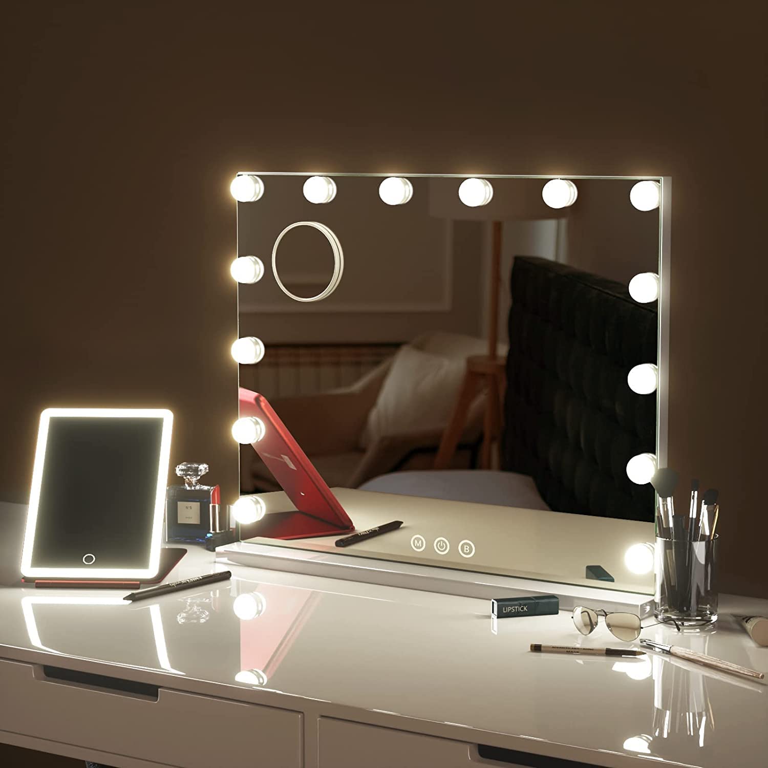 Hollywood Vanity Mirror with Lights - 14 Dimmable LED Bulbs, Tabletop/Wall-Mounted Makeup Mirror for Dresser, Bedroom & Bathroom - Perfect for Makeup Application, Skincare Routine and Home Decor