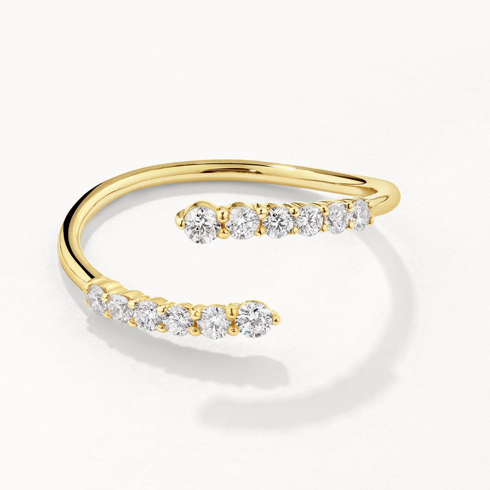 10k Gold Diamond Bypass Open Ring for Women - Elegant Stackable Ring for Everyday Wear, Anniversary & Gift Giving
