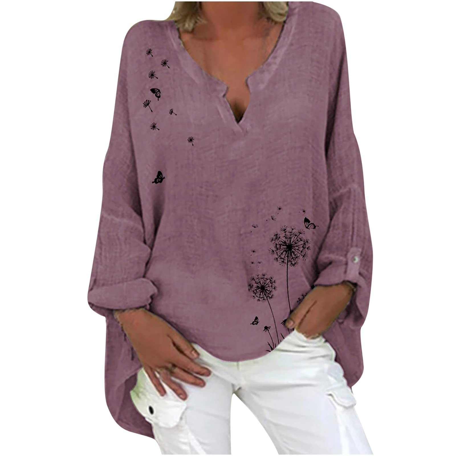 Plus Size Linen Tops for Women - Breathable Short Sleeve Tunic Tops | Loose Fit Summer Blouses to Wear with Leggings | Casual & Dressy Tops for Work, Travel & Everyday Comfort
