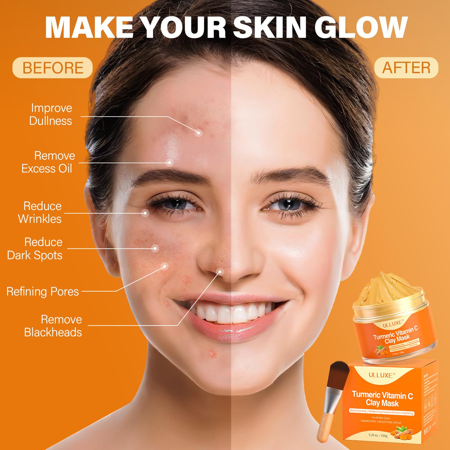 Turmeric Vitamin C Clay Mask & Deep Collagen Face Mask - Hydrating, Firming, Pore Cleansing Skincare for Dull & Dry Skin, Dark Spots | Natural Face Masks Gift Set for Spa Night & Self-Care Routine