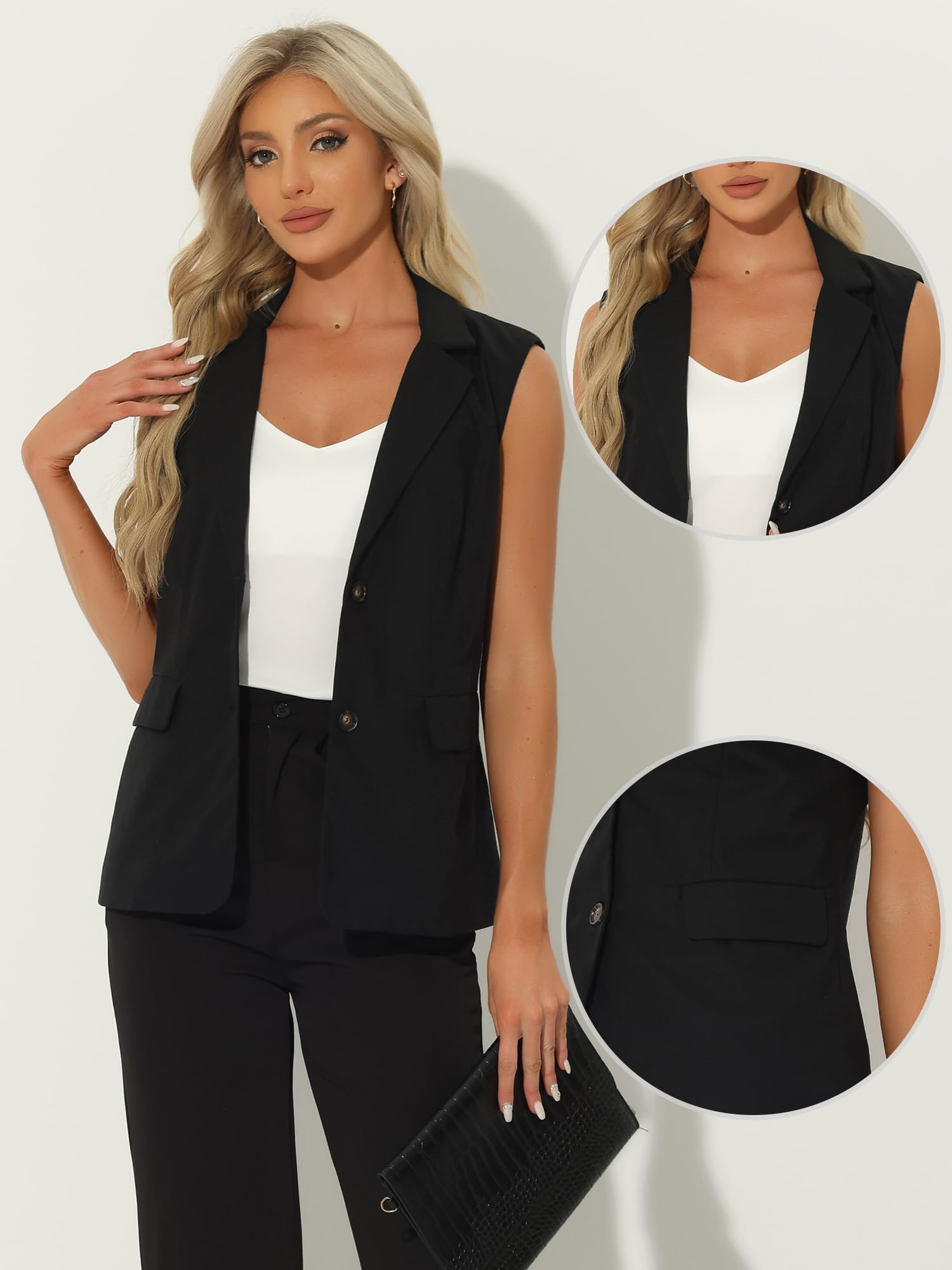 Allegra K Women's Sleeveless Blazer Vest - Lightweight Cotton Linen Suit Jacket for Office Work & Business Casual | Spring Summer Wardrobe Essential for Professional Women