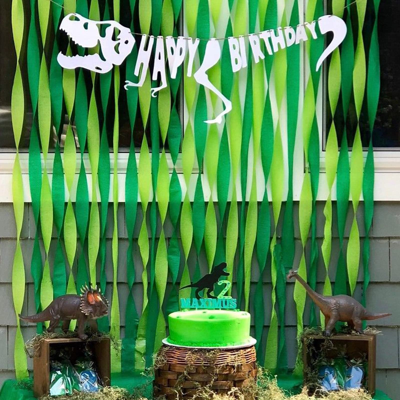 PartyWoo Crepe Paper Streamers - 6 Rolls (492ft) Lime Green, Dark Green, Mint Green & Gold - 1.8