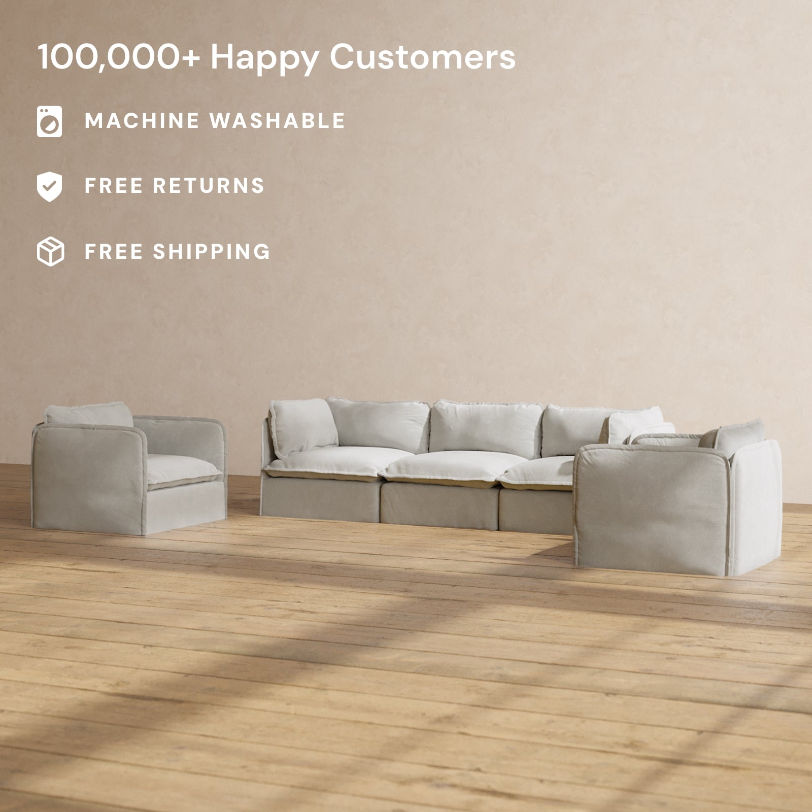 Modular Performance 3-Seater Sofa & Armchair Set in Cloud Color | Premium Blend Fabric | Perfect for Living Room, Lounge & Home Theater