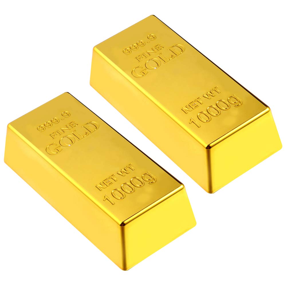 PRETYZOOM 2-Piece Gold Bar Set - Plastic Golden Brick Paperweight, Simulated Treasure for Pirate Party Decorations, Movie Props, Novelty Gifts & Photo Shoot Accessories | Perfect for Themed Parties, Pirate Adventures & Treasure Hunt Games