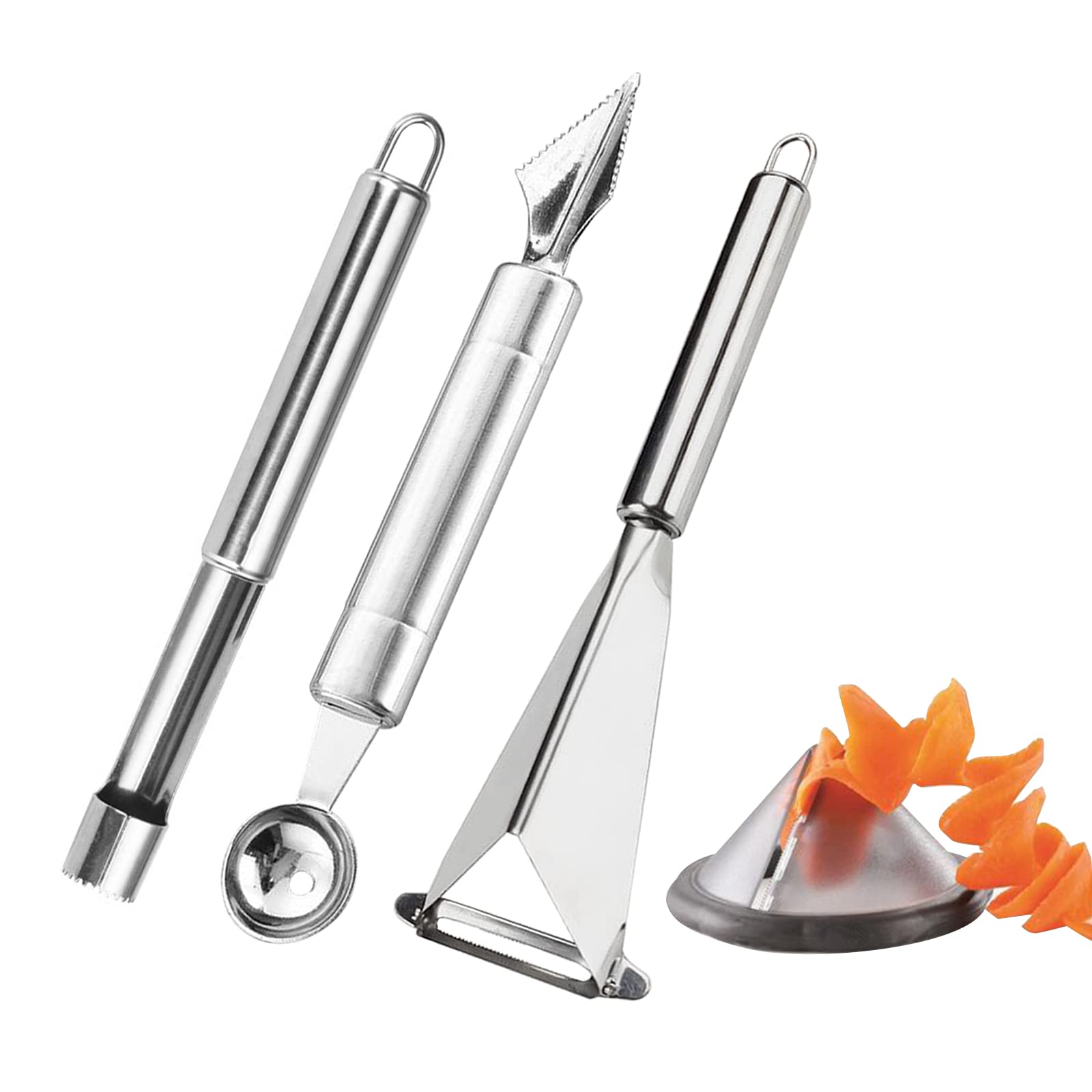 Premium 4-Piece Stainless Steel Fruit Carving Knife Set - Professional Apple Corer & Melon Baller for Kitchen DIY, Fruit Sculpting, Garnishing - Ideal for Home Chefs, Party Platters & Culinary Arts