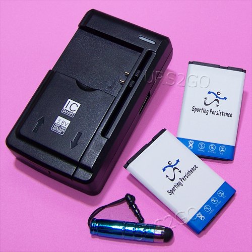 2X 1350mAh Replacement Battery & Universal USB/AC Desktop Charger with Stylus for LG Envoy II AN160 Fluid Phone - Perfect for Home, Office, and Travel Charging