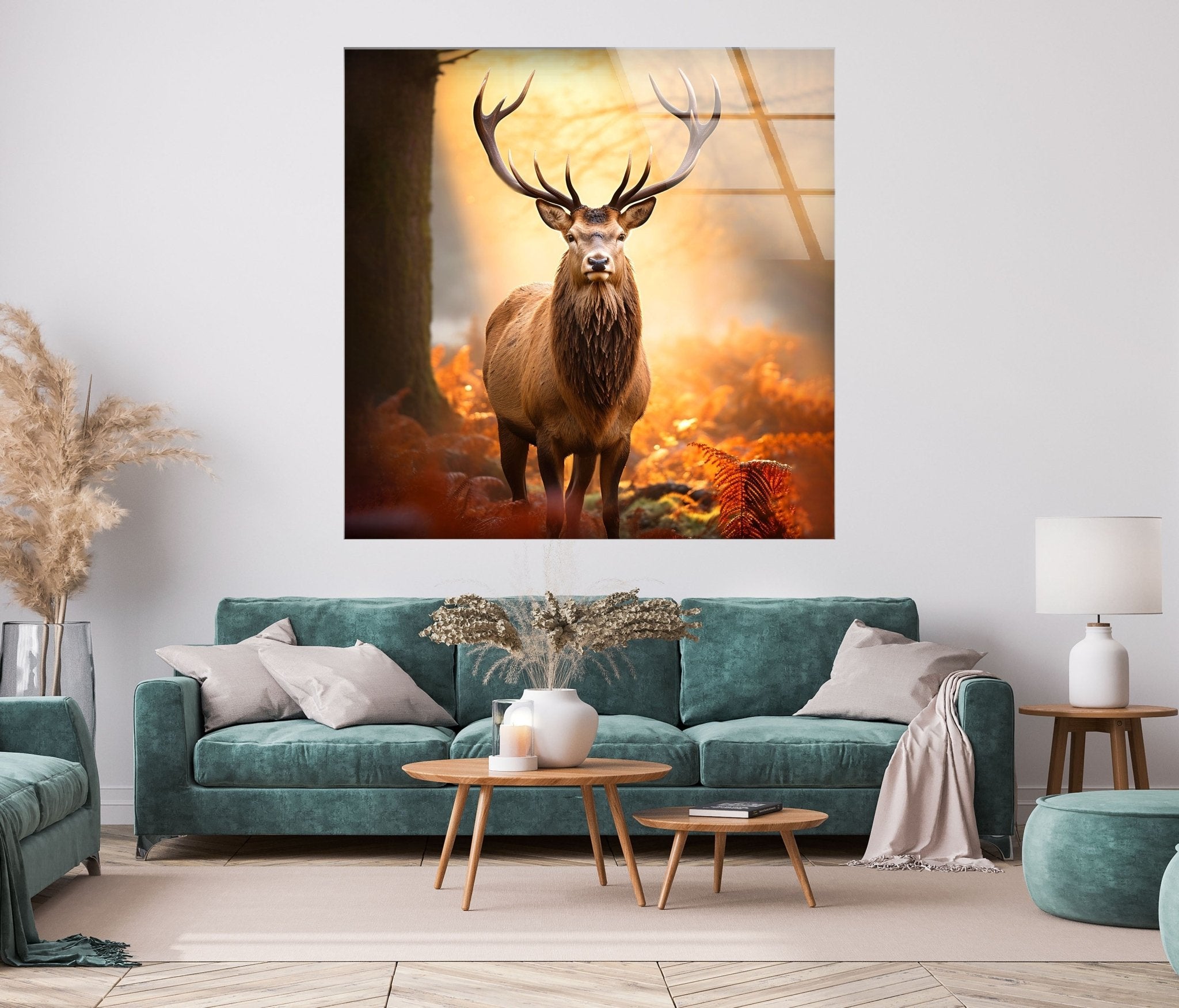 Autumn Deer Glass Wall Art - Elegant Handmade Deer Silhouette Window Decor for Fall & Thanksgiving - Perfect for Home, Office, and Seasonal Holiday Decoration