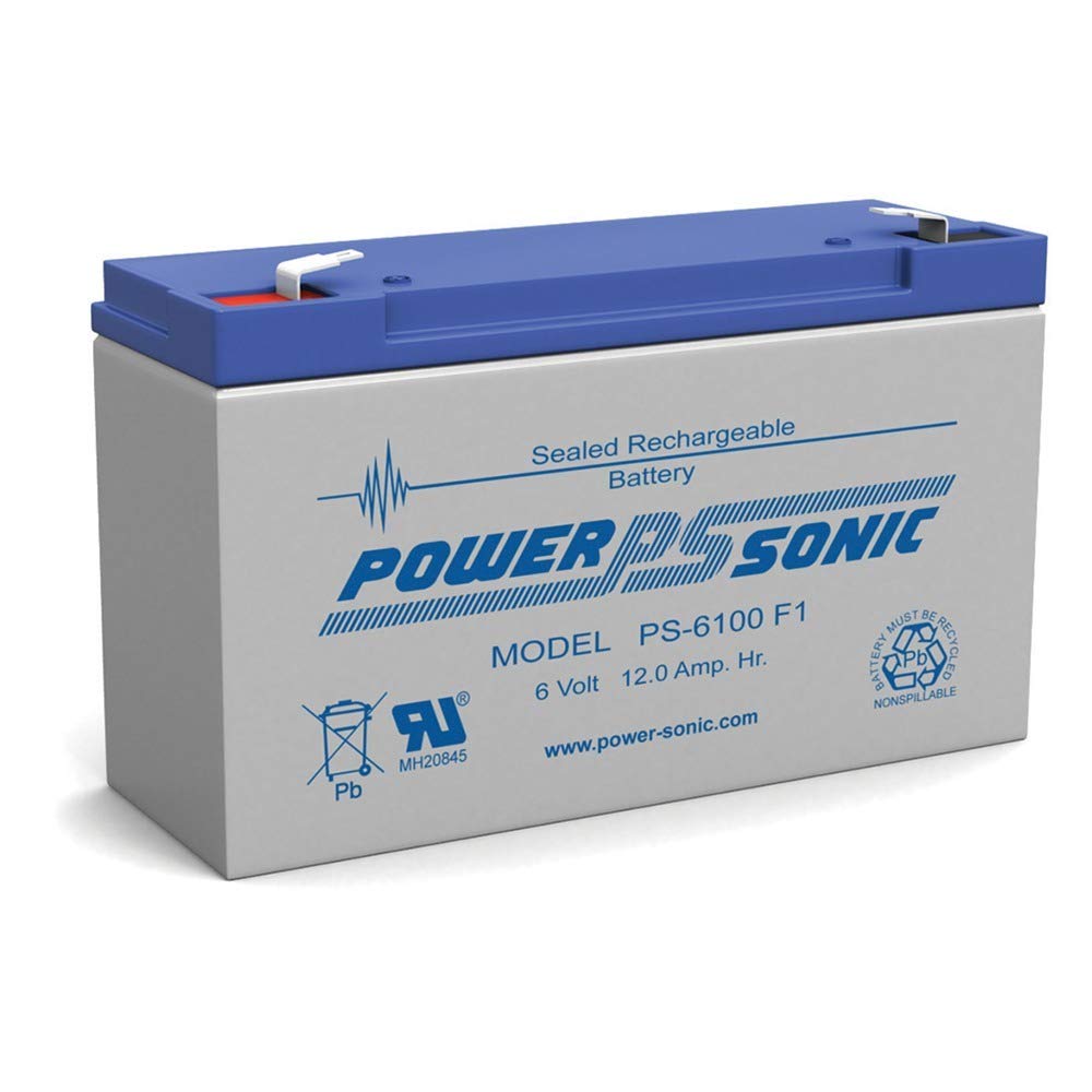 Power Sonic PS-6100 6V 12AH Sealed Lead Acid (SLA) Battery - Rechargeable Backup Power for Light Alarms, Emergency Lighting & Security Systems (2RPG-1) - Ideal for Home, Office & Industrial Use