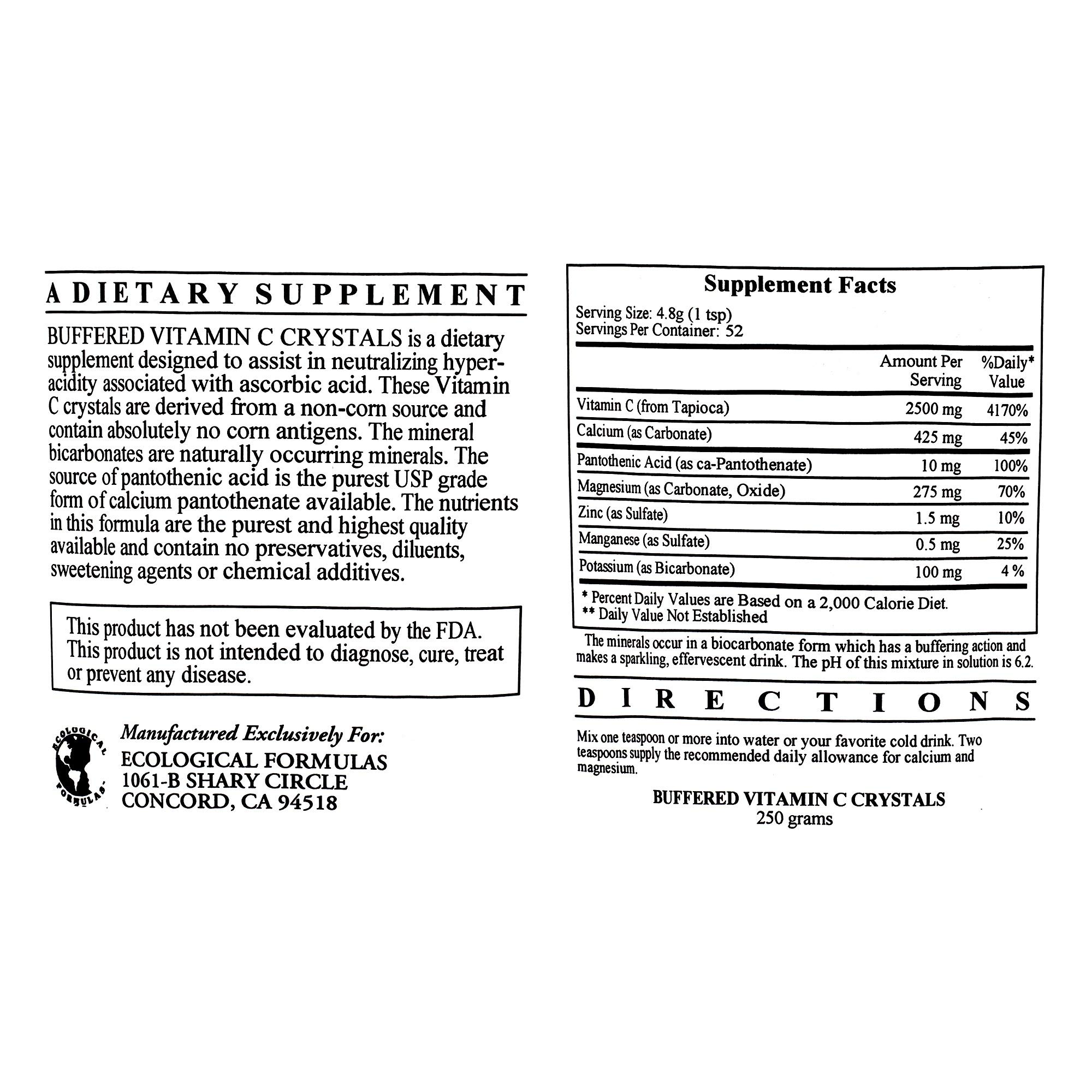 Buffered C Crystals 250g (2-Pack) - Non-Corn Vitamin C for Immune Support