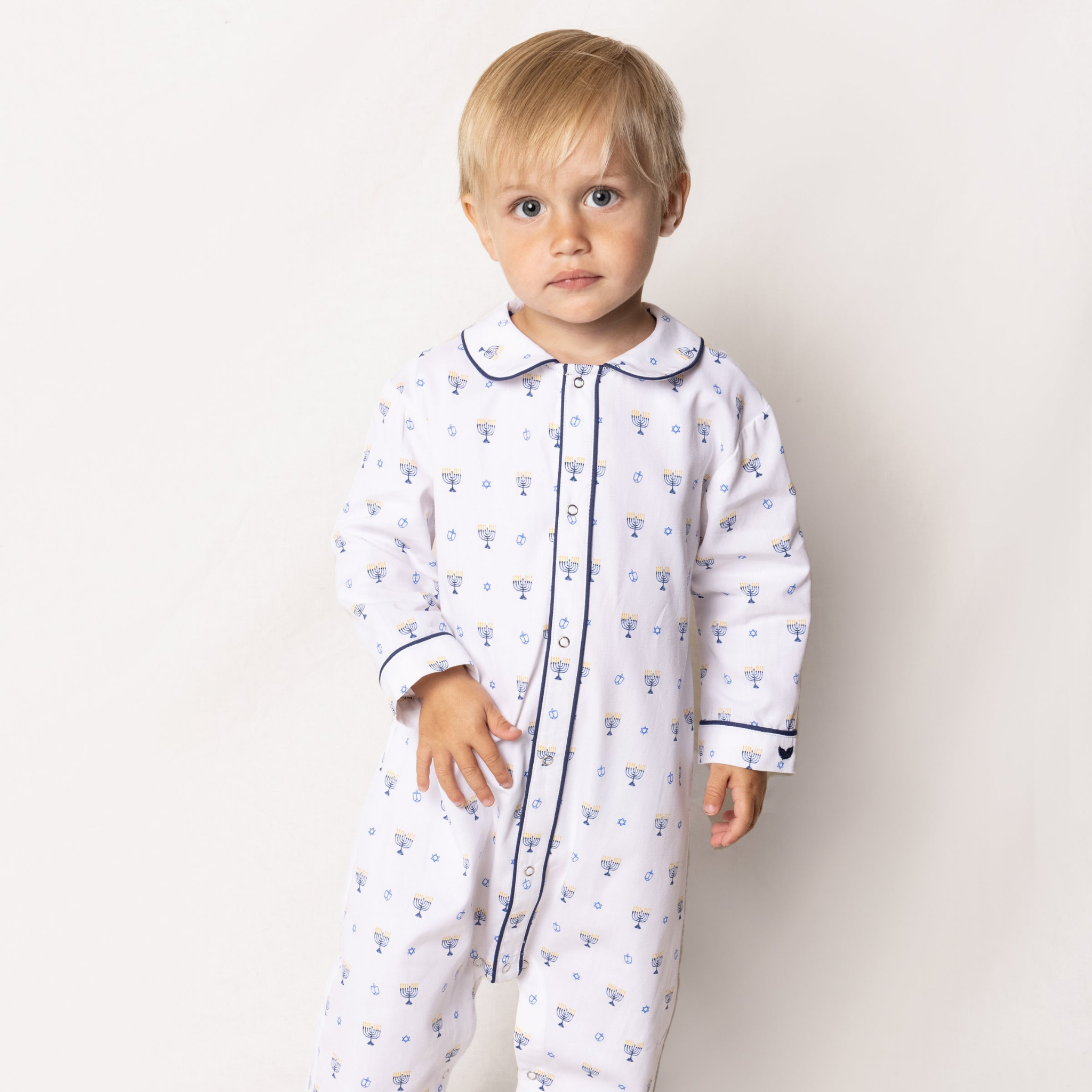 Happy Hanukkah Baby Twill Cambridge Romper - Soft & Comfortable Outfit for Infants, Perfect for Holiday Celebrations & Family Photos