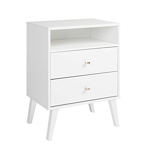 Maddie Home Mid Century Modern White Wooden 2-Drawer Tall Nightstand - Perfect for Bedroom, Living Room, and Office Storage